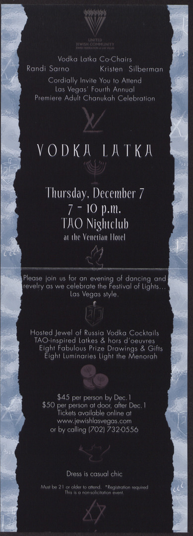 Invitation to Vodka Latka event, December 7 (no year given), open