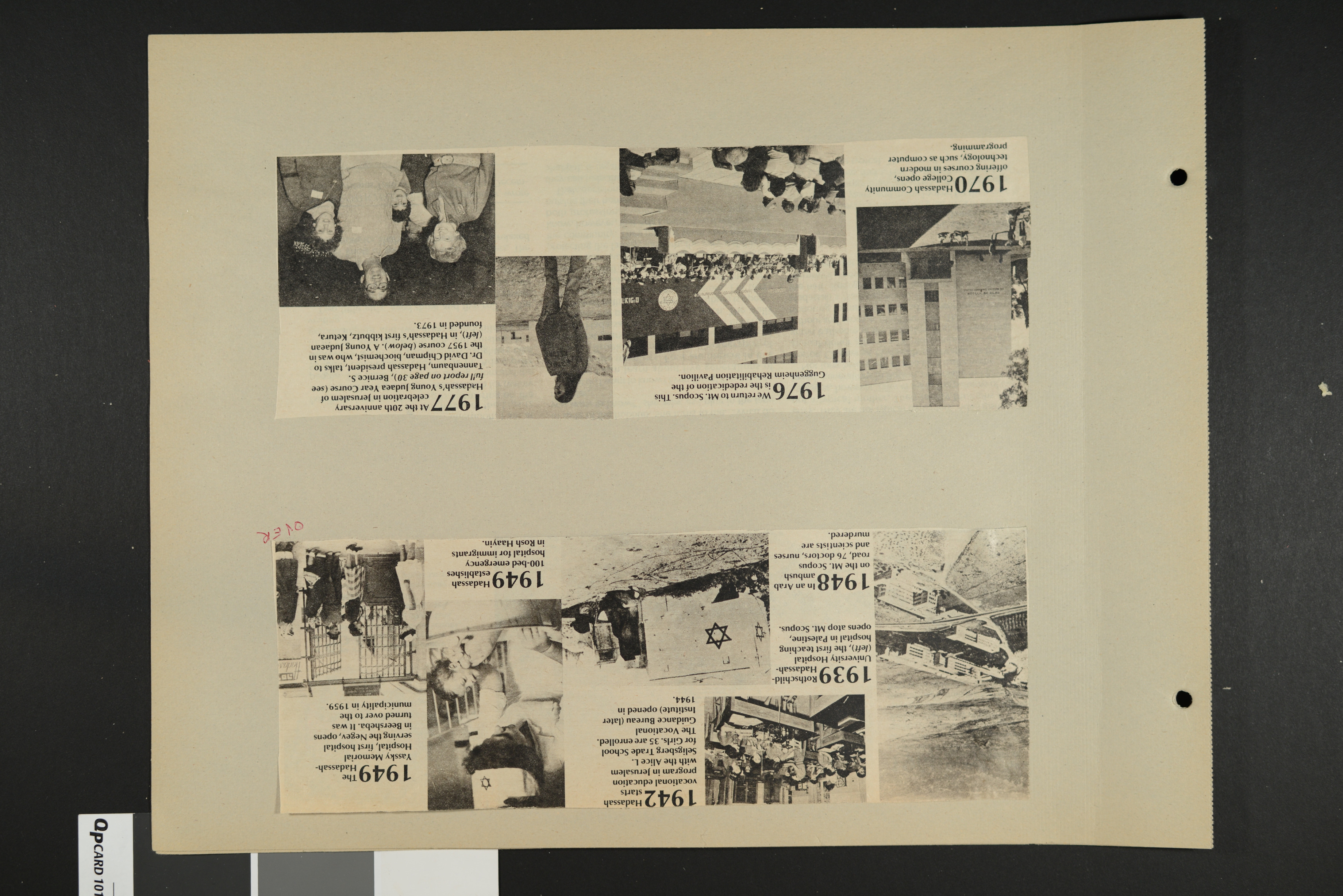 Clippings of a timeline for Hadassah milestones for 1939-1977