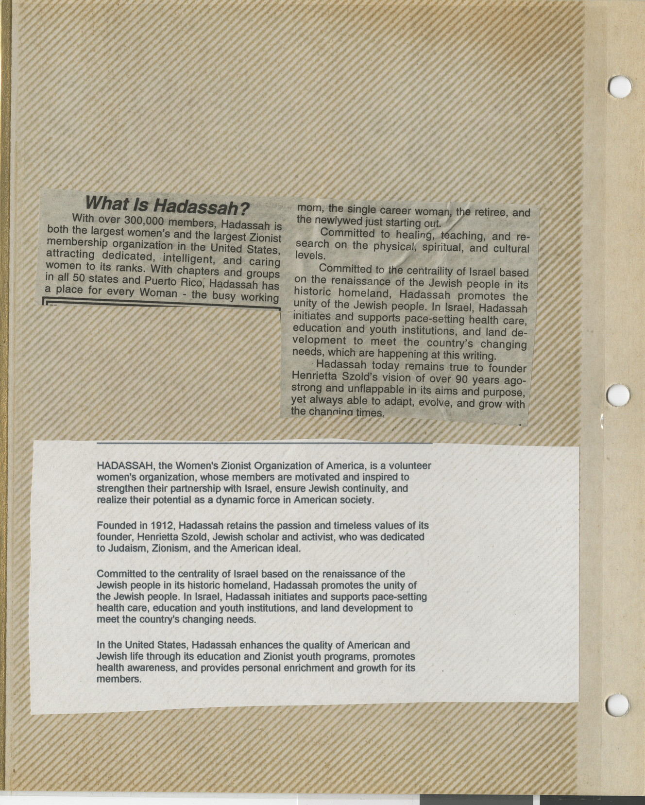Clipping, What is Hadassah, publication and date unknown