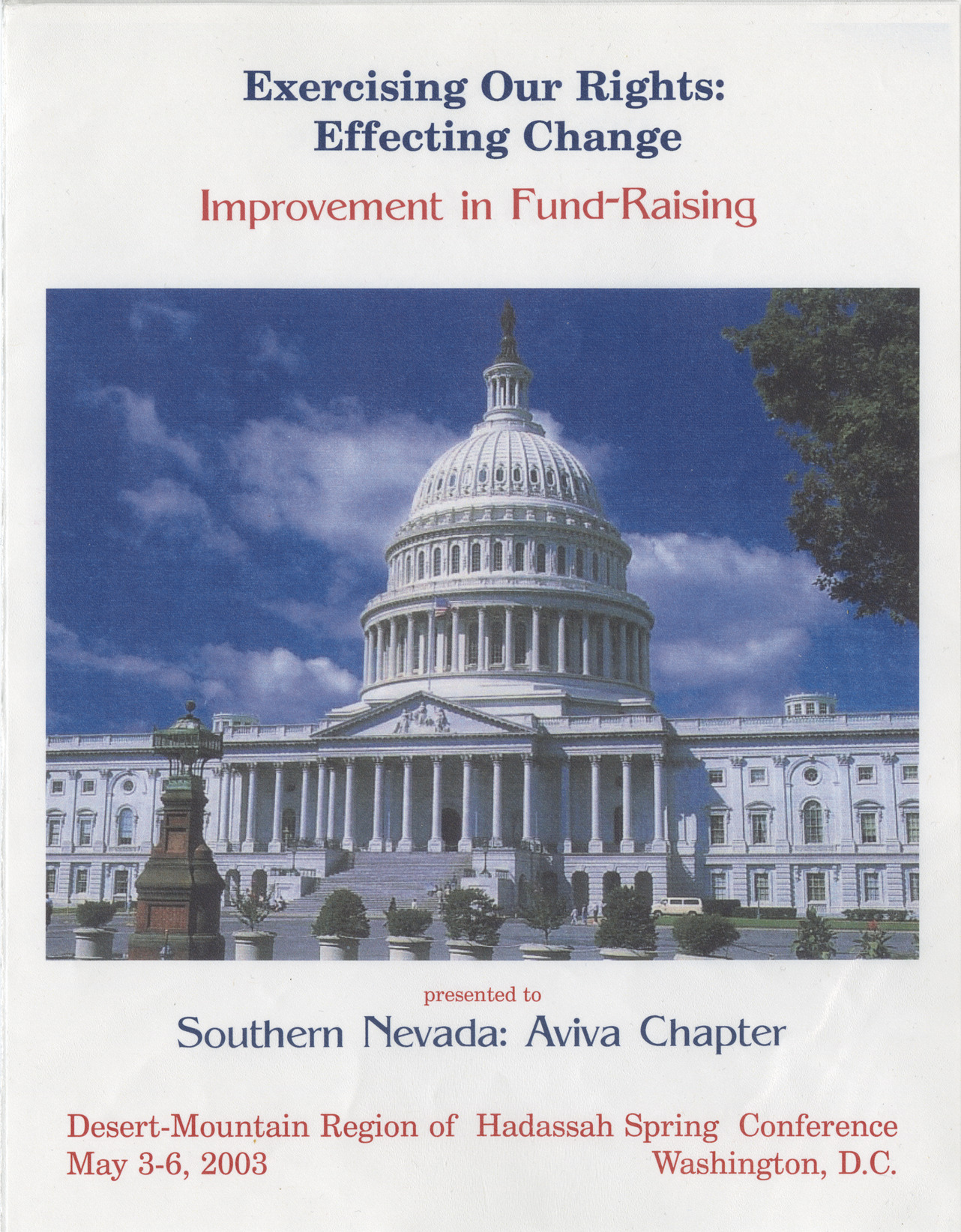 Improvement in Fund-Raising award for Southern Nevada Aviva Chapter, May 2003