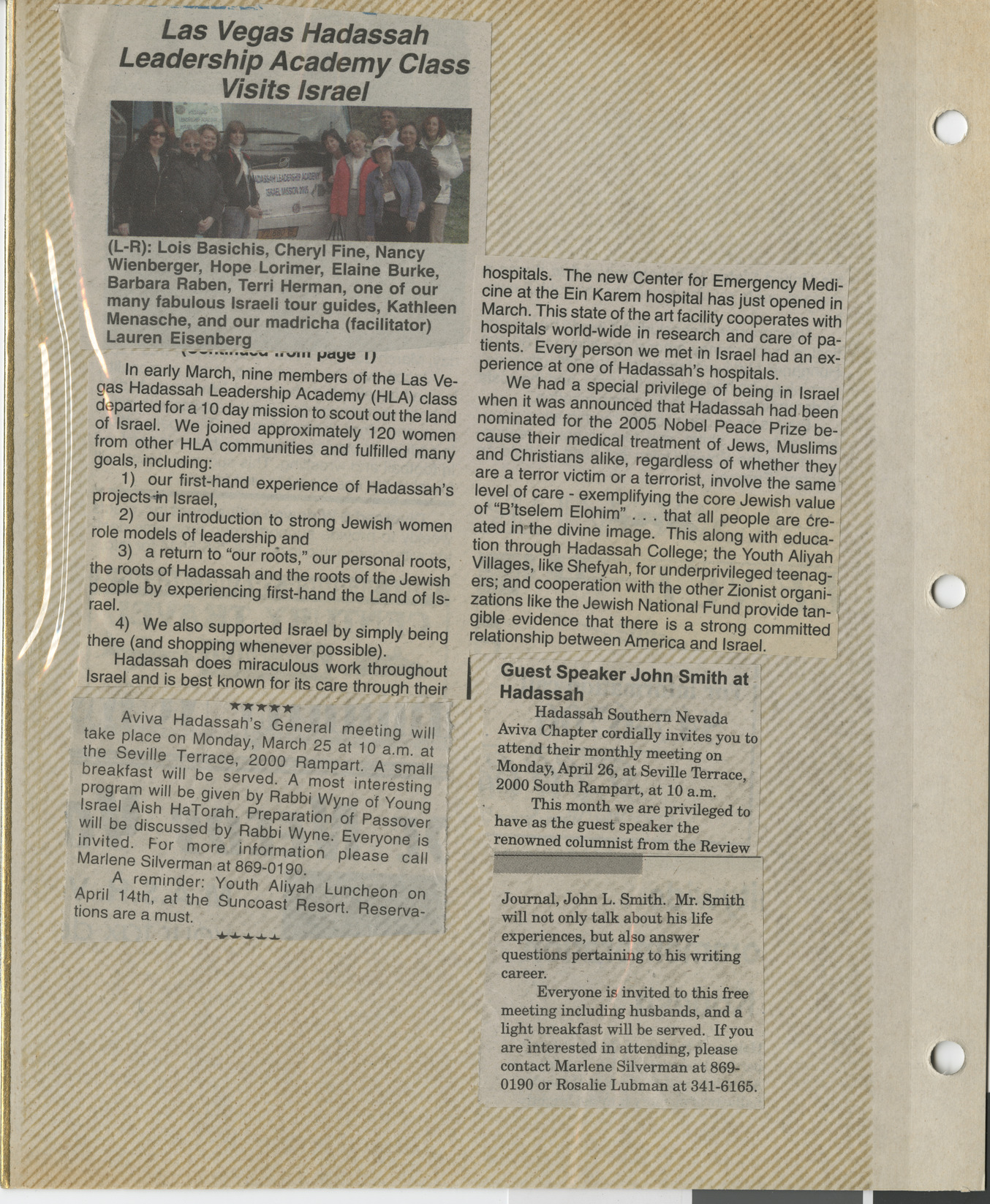 Newspaper clippings about Hadassah chapter events, date unknown