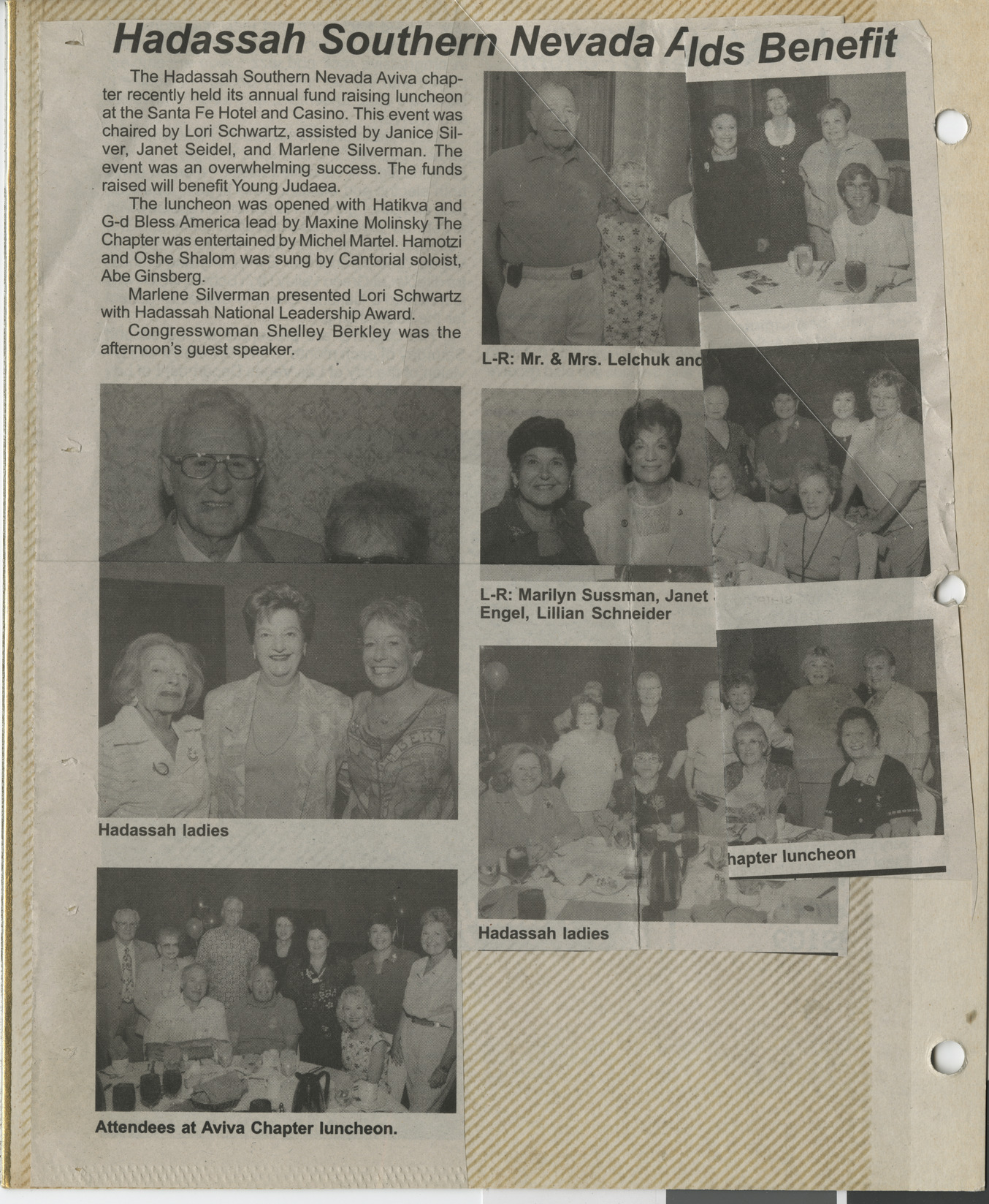 Newspaper clipping for Hadassah Southern Nevada Aviva chapter event, publication and date unknown