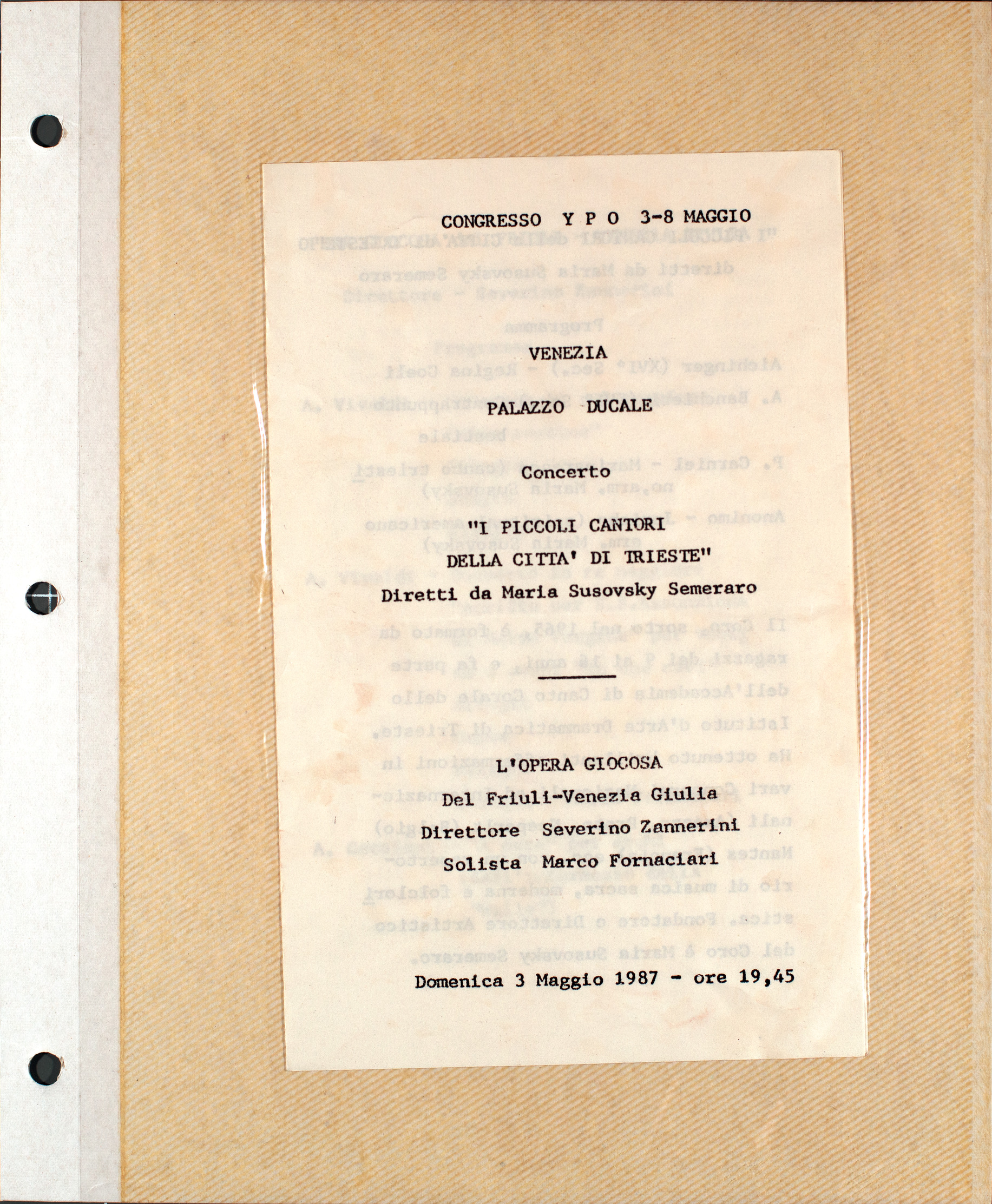 Program for a concert, May 3, 1987