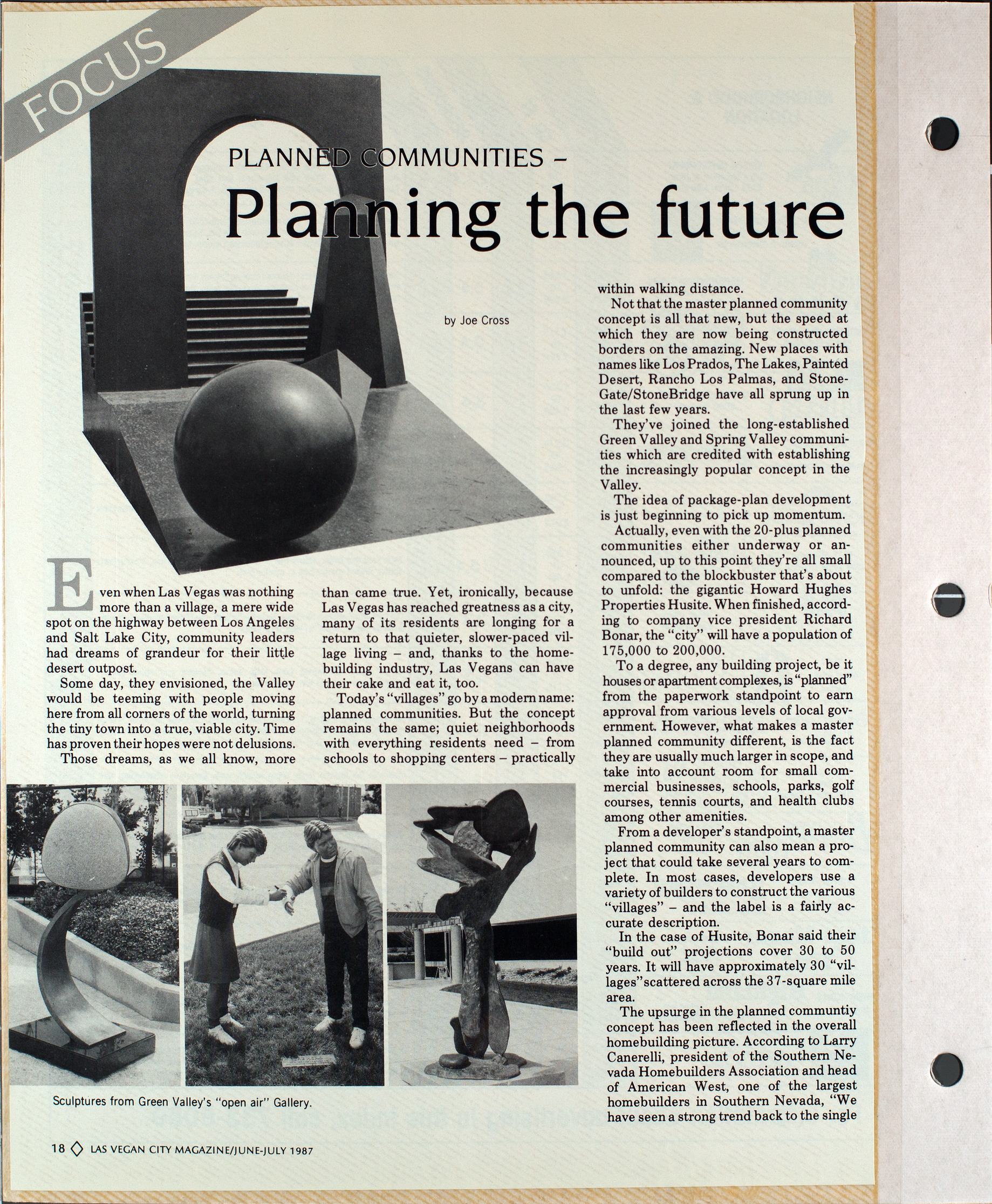 Article, Planned Communities - Planning the future, Las Vegan City Magazine, June-July 1987