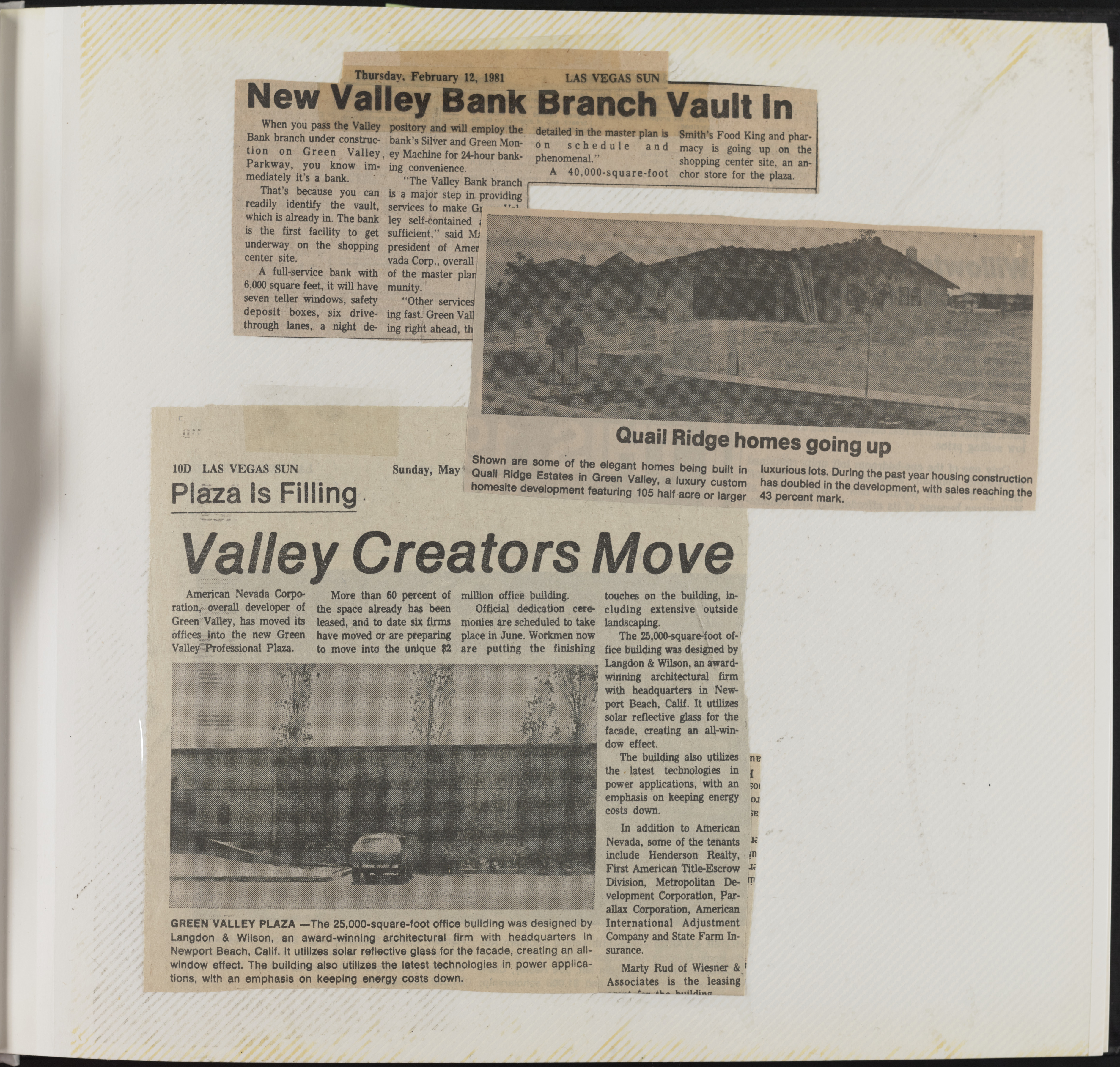 Newspaper clippings about Green Valley businesses, Las Vegas Sun, 1981