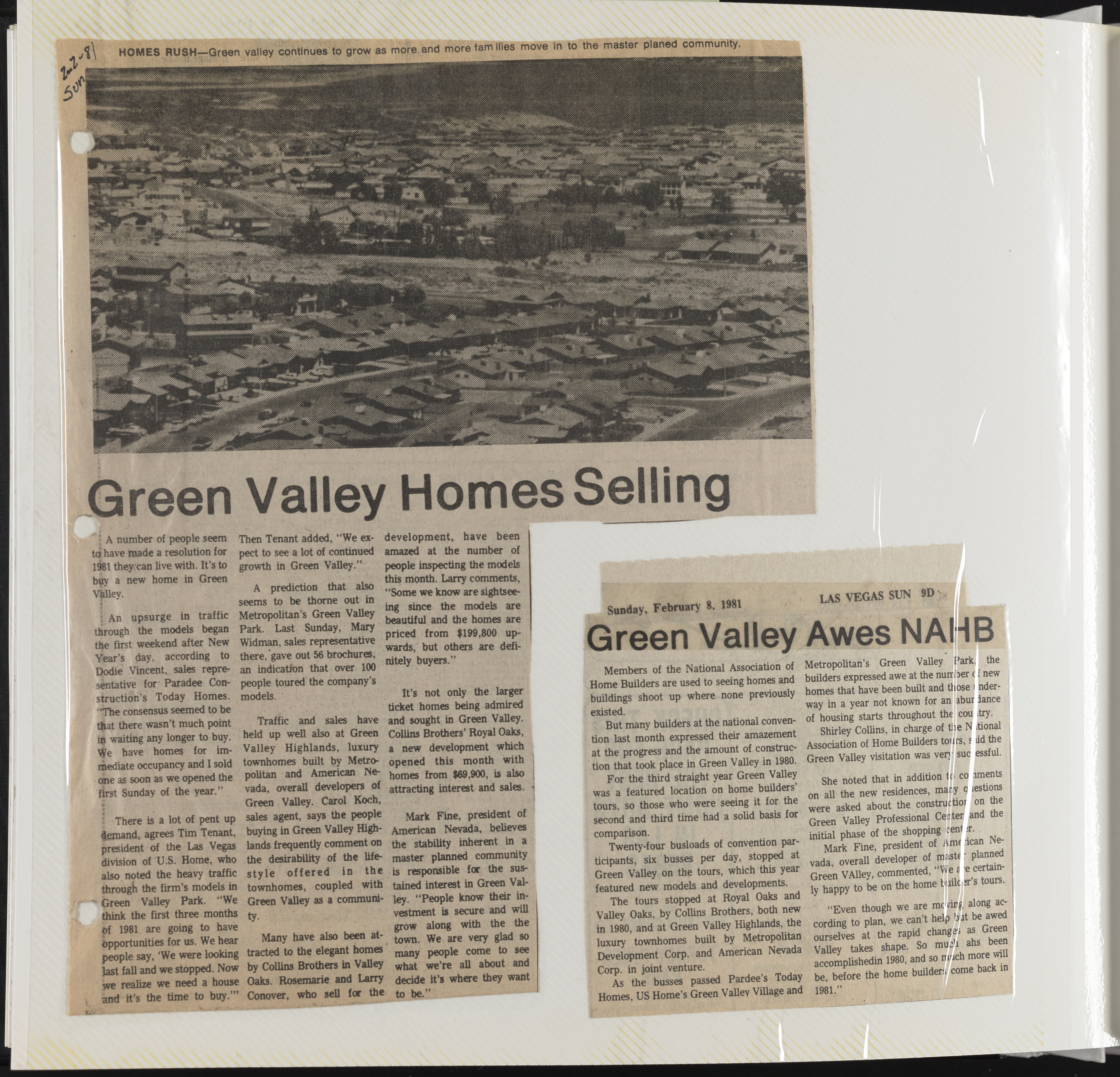 Newspaper clippings about Green Valley residential areas, 1981