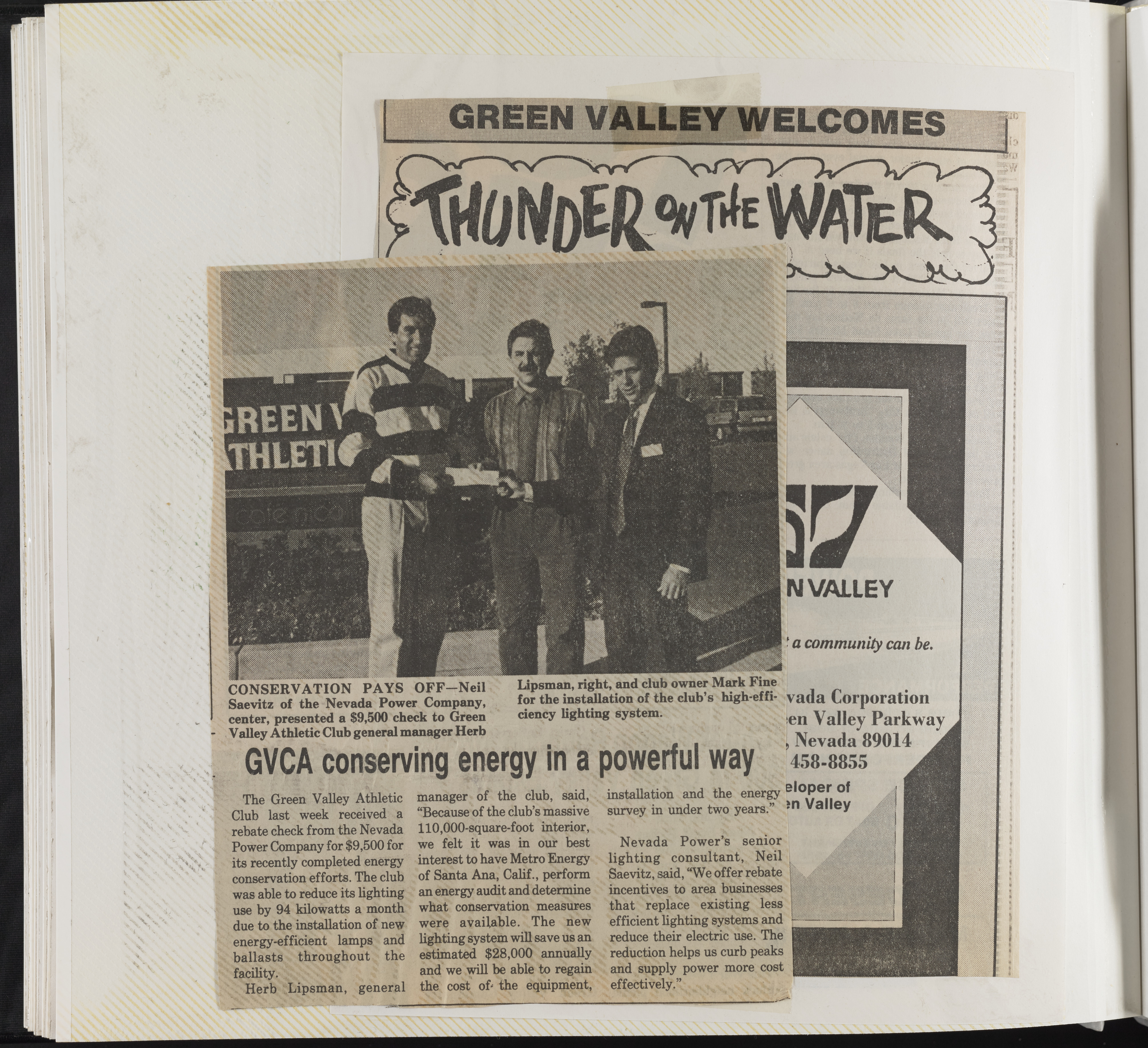 Newspaper clippings, GVCA conserving energy in a powerful way, publication and date unknown