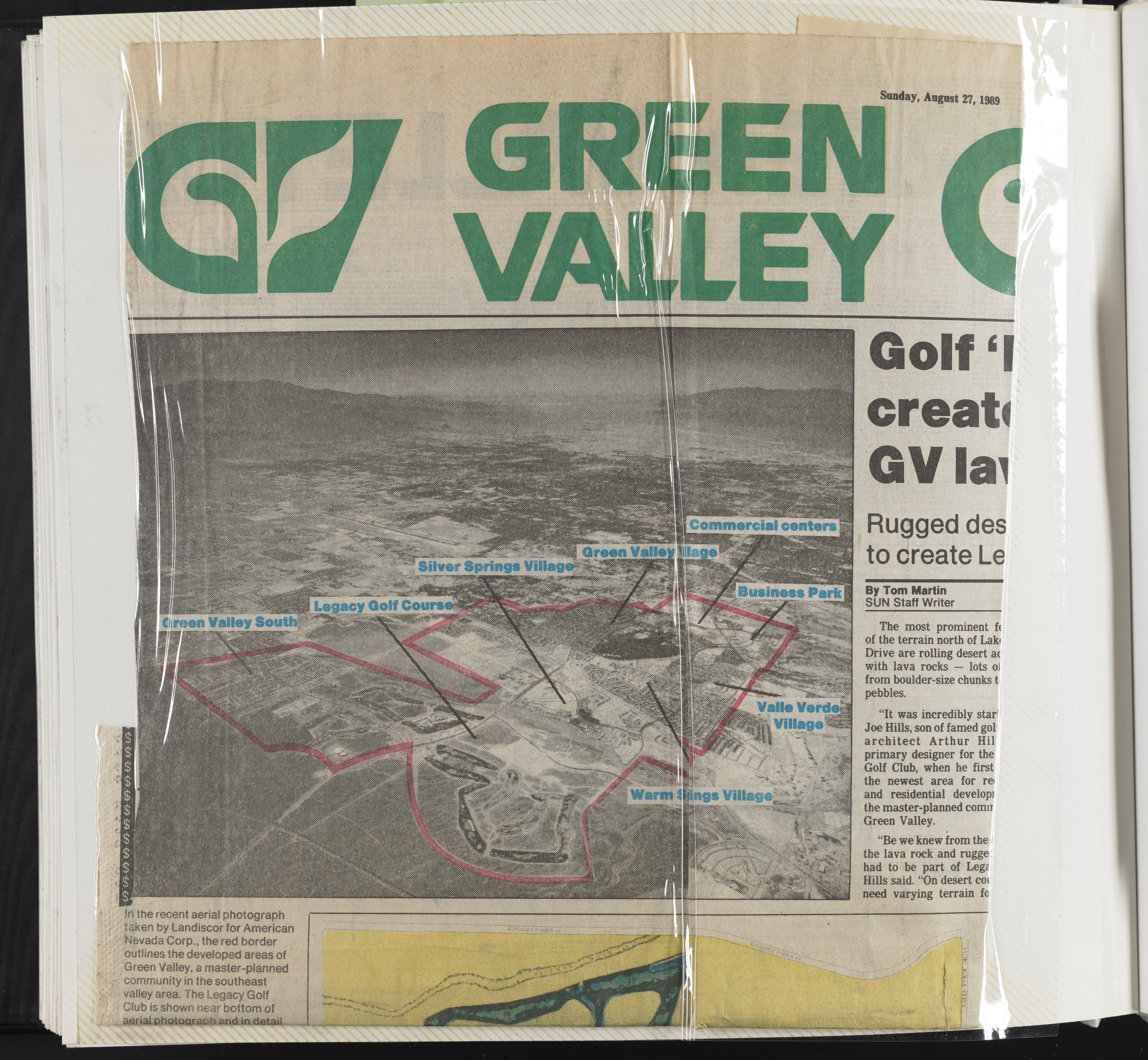 Newspaper clipping, Green Valley insert, Las Vegas Sun, August 27, 1989