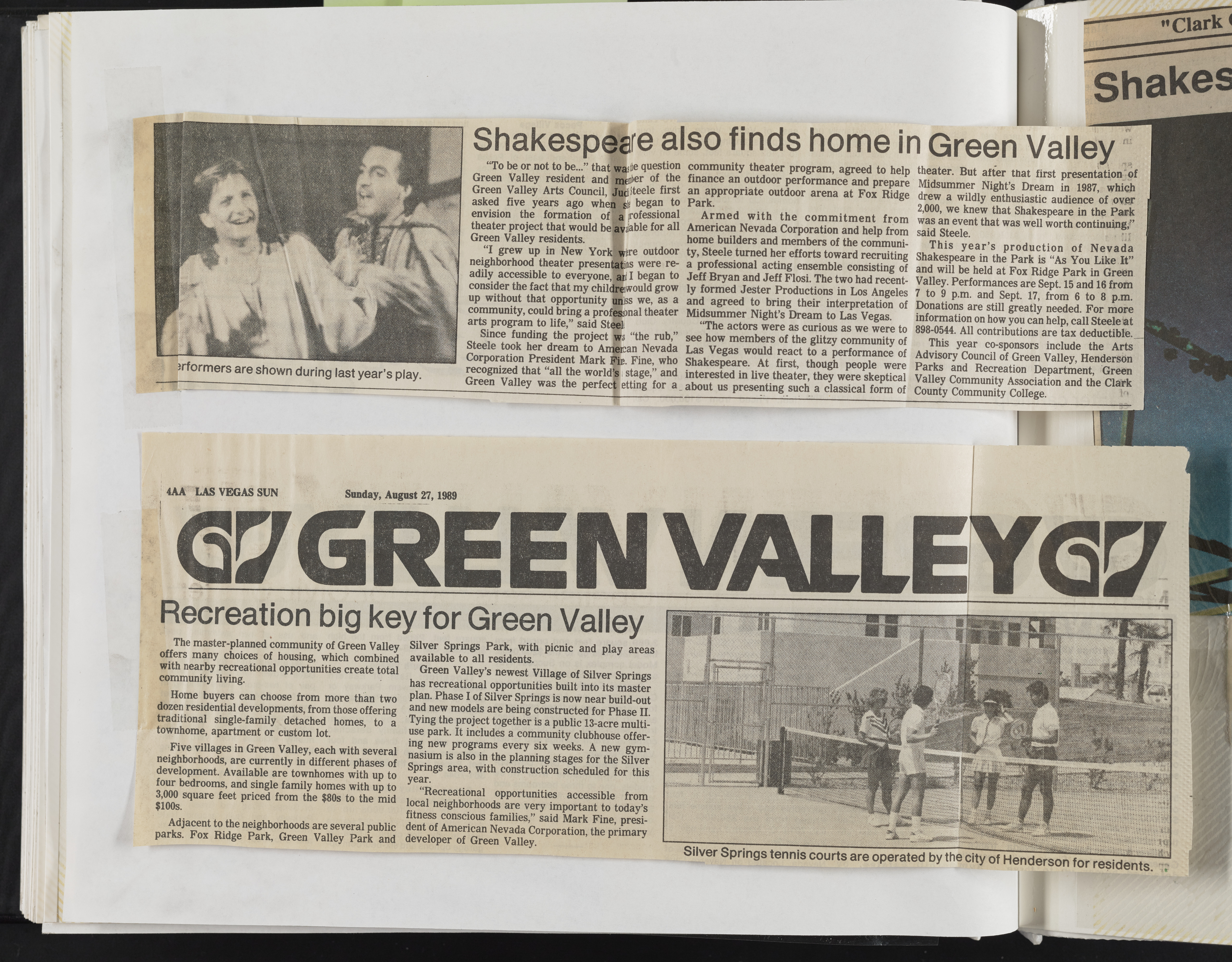 Newspaper clippings about Green Valley events, 1989