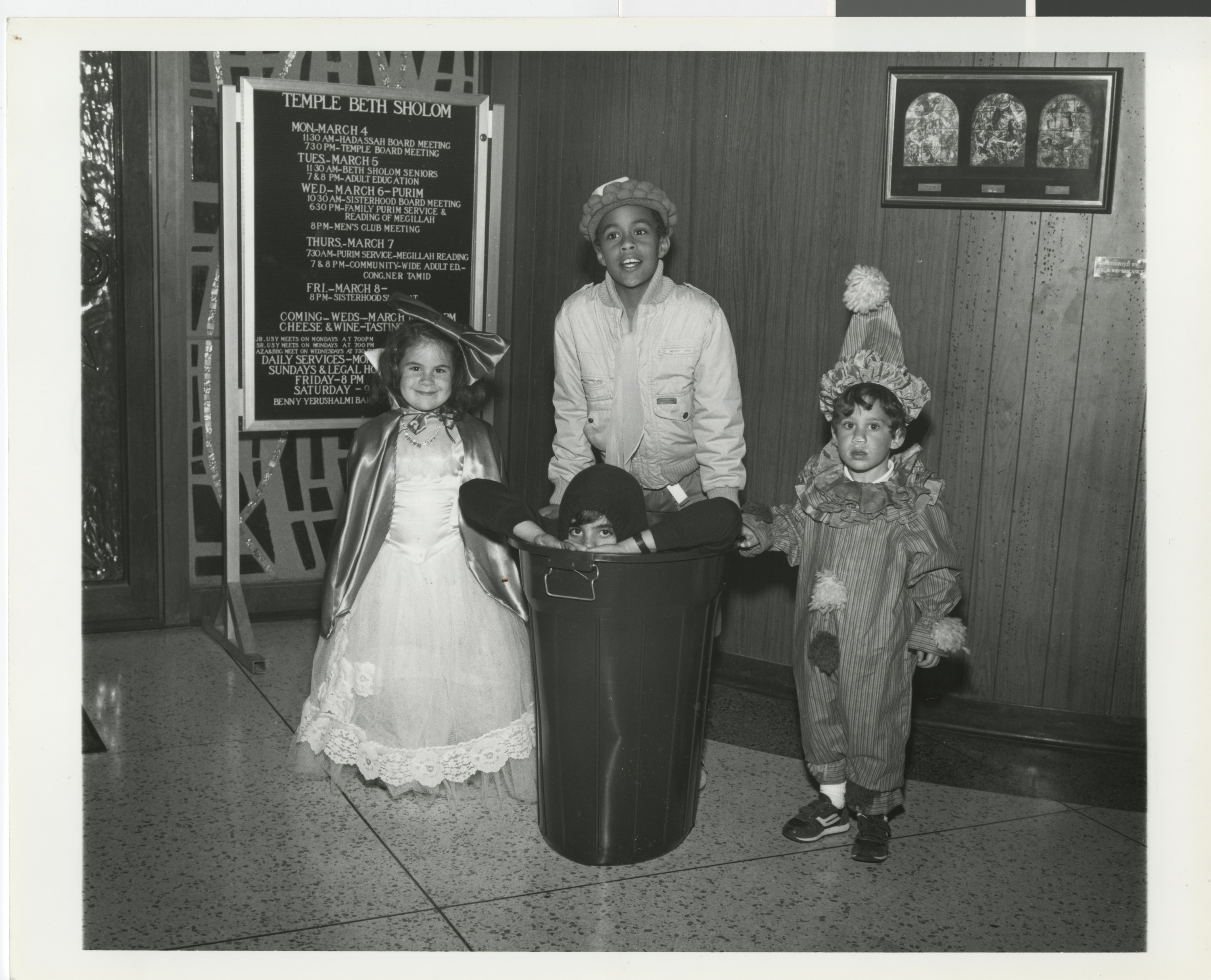 Photograph of children during Purim event at Temple Beth Sholom, 1980s