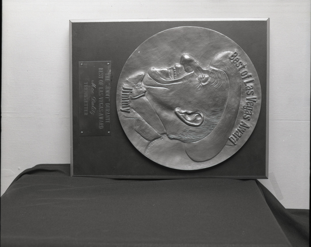 Film negative of plaque, The "Jimmy" Durante Best of Las Vegas Award plaque for Moe Dalitz