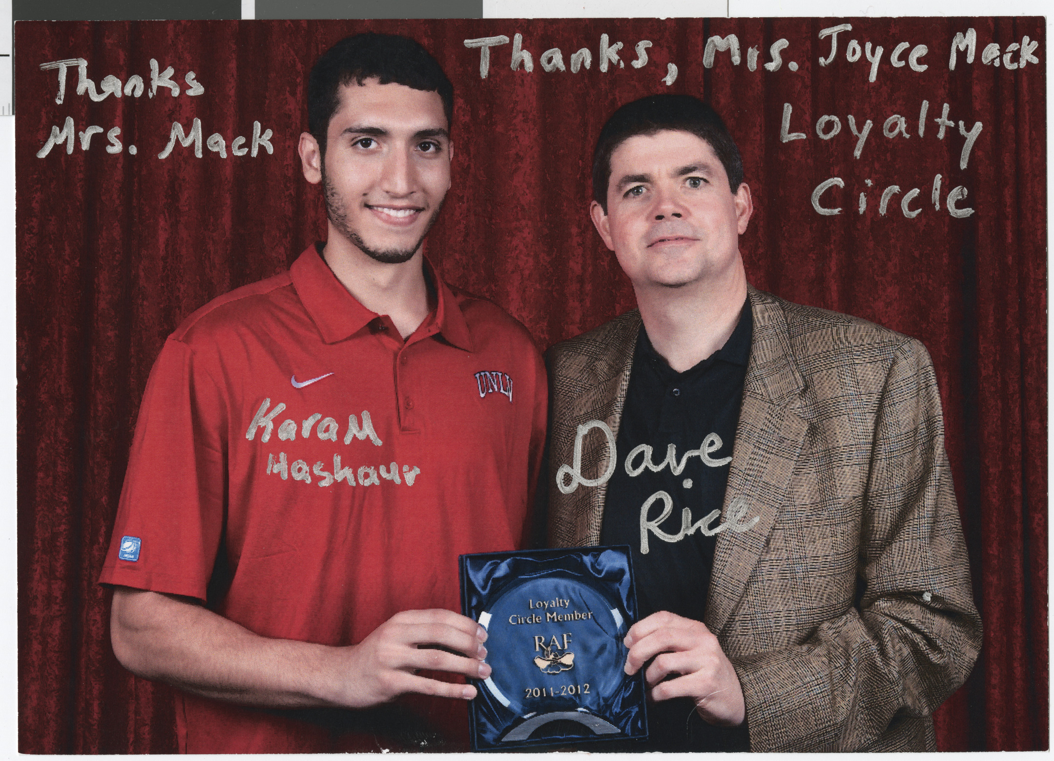 Autographed photograph of Karam Mashour and Dave Rice of UNLV Basketball,