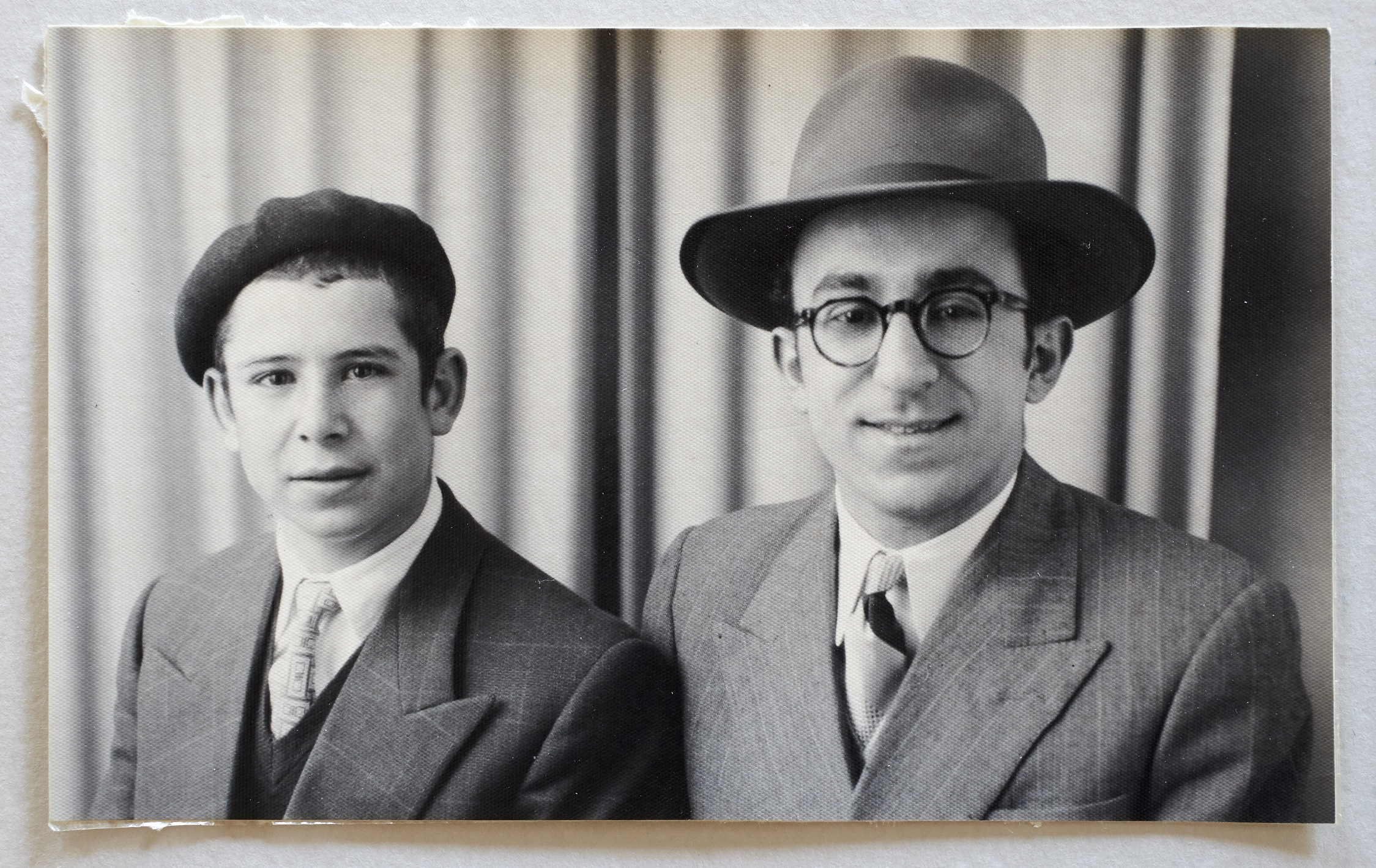 Photograph of David Torjman (left) with a student at Sunderland Talmudical College in England, 1956