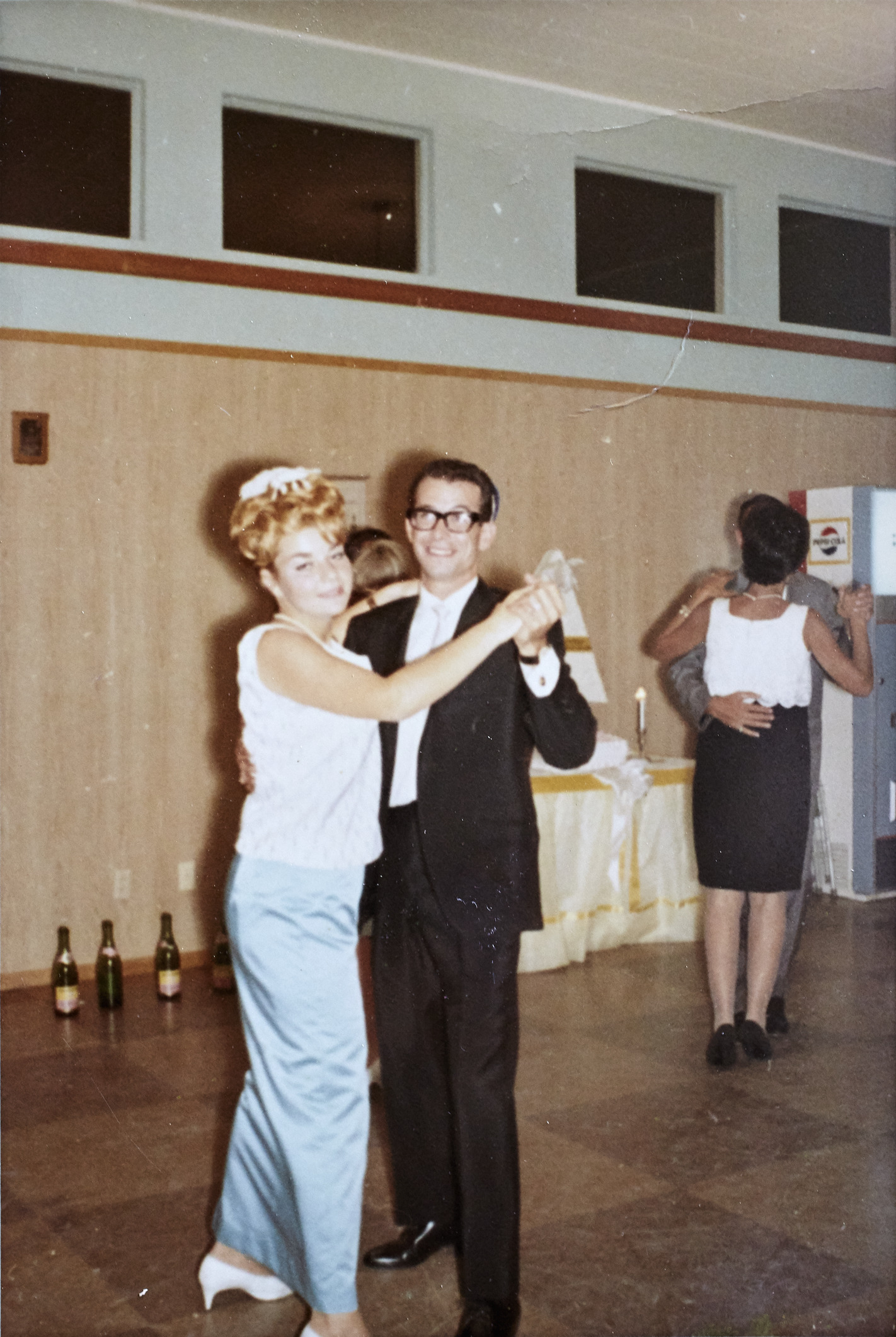 Photograph of Iris and David Torjman dancing at their wedding reception, August 1966
