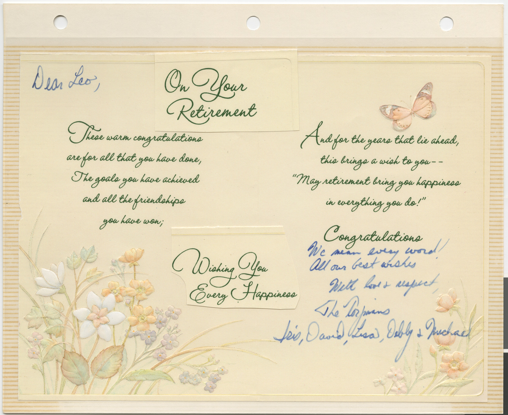 Greeting card from the Torjmans to Leo Wilner