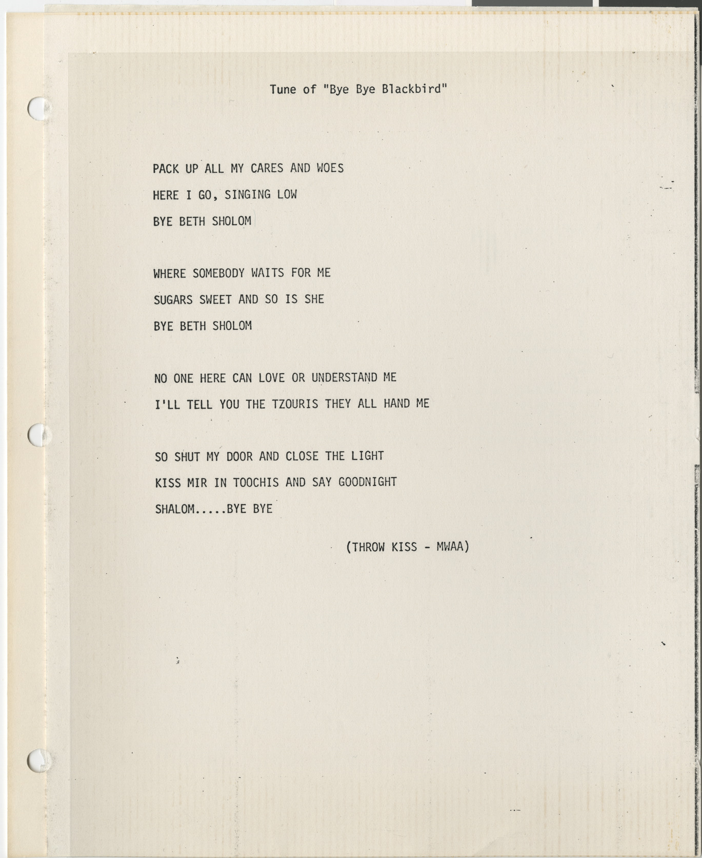 Lyrics written for Leo Wilner's retirement