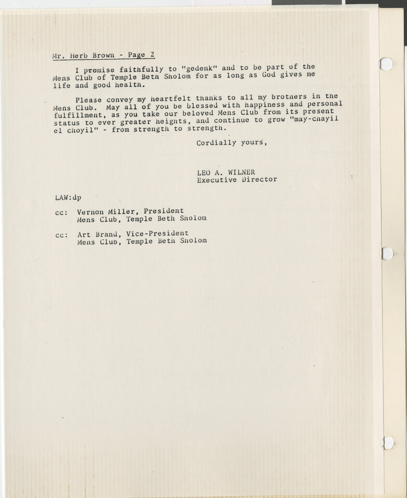 Letter from Leo Wilner to Herb Brown, March 12, 1984, page 2