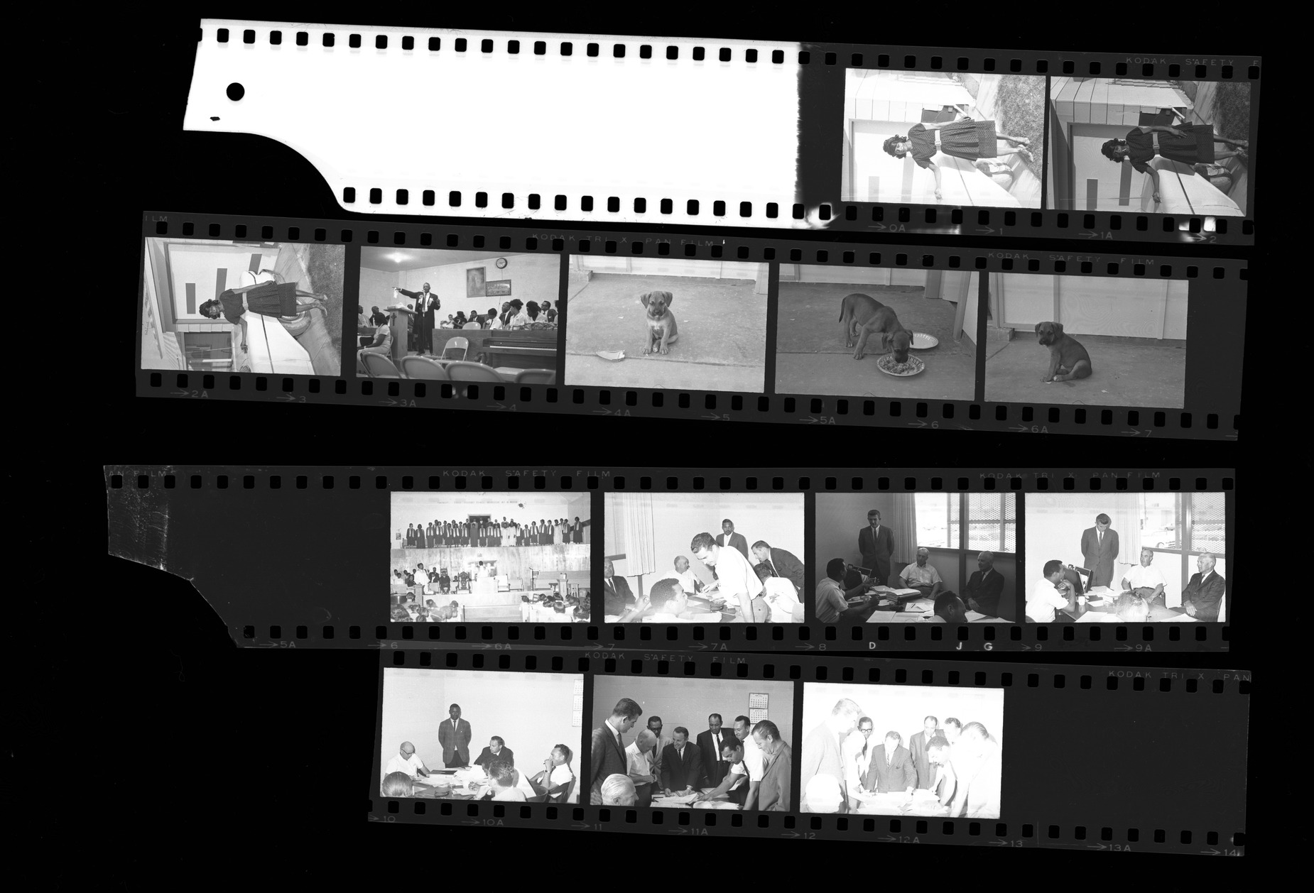 Set of negatives by Clinton Wright including dog ("Tiger"), Elder Ray at Parsons, Bob Bailey,  Convocation, and baby Leonard, 1965