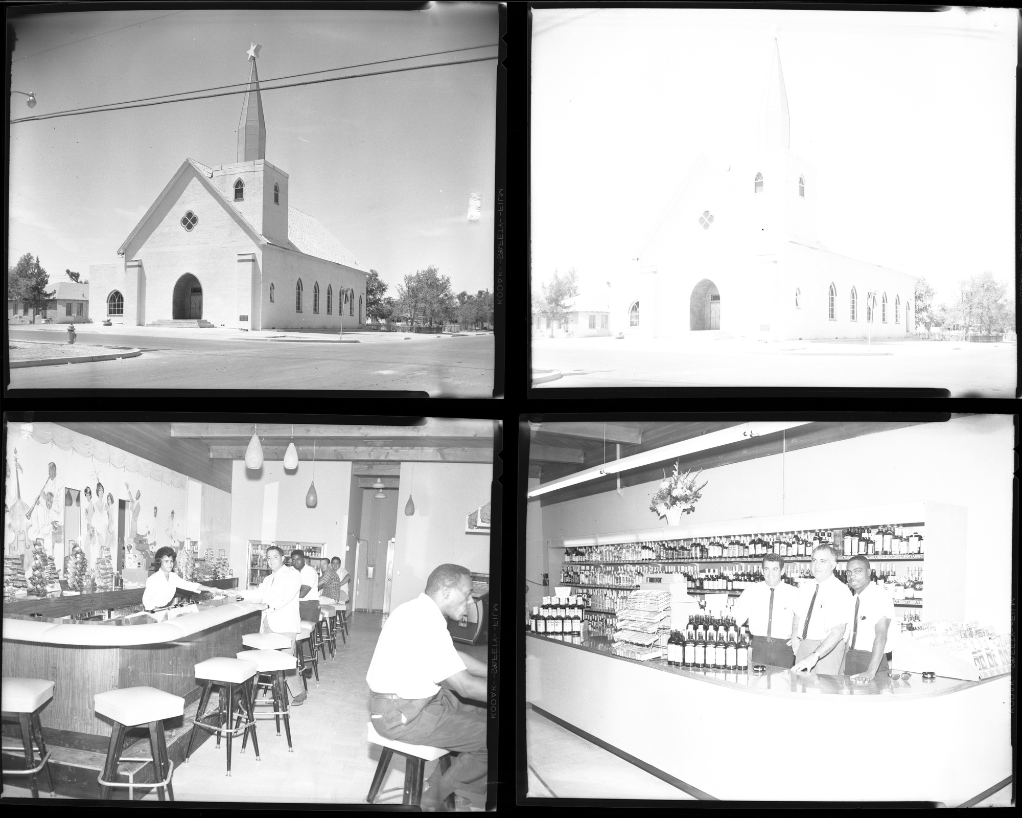 Wright negatives including a church, Golden Western shopping center, portraits, and Merit Drug baseball team, 1964, page 1