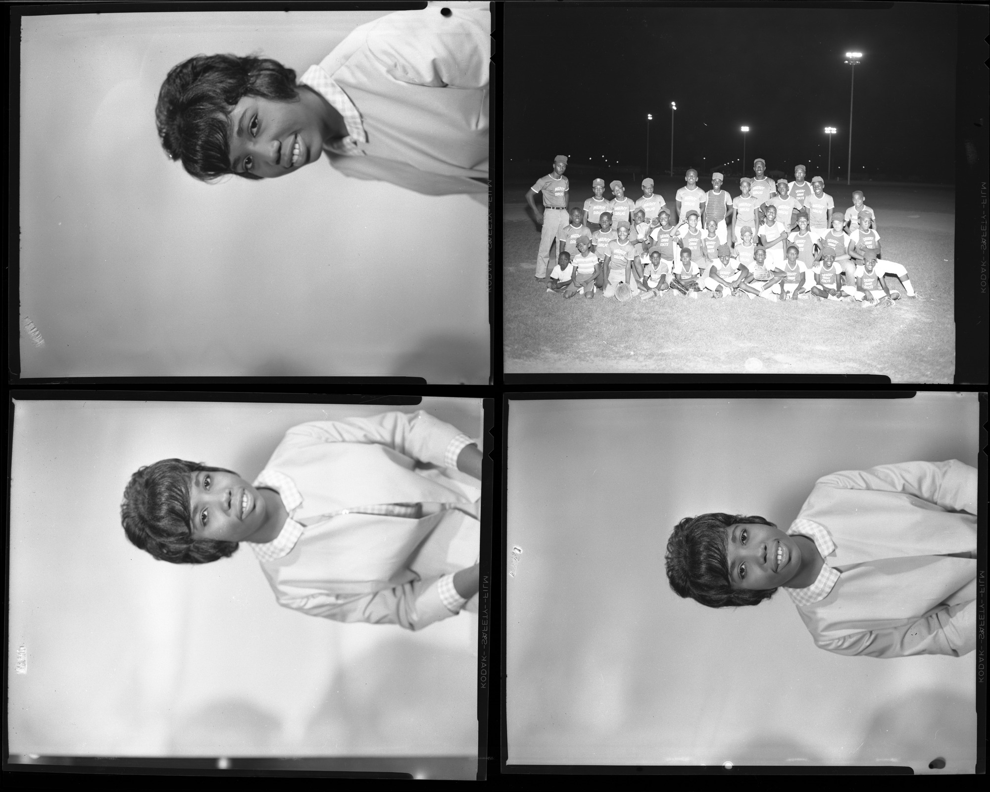 Wright negatives including a church, Golden Western shopping center, portraits, and Merit Drug baseball team, 1964, page 5