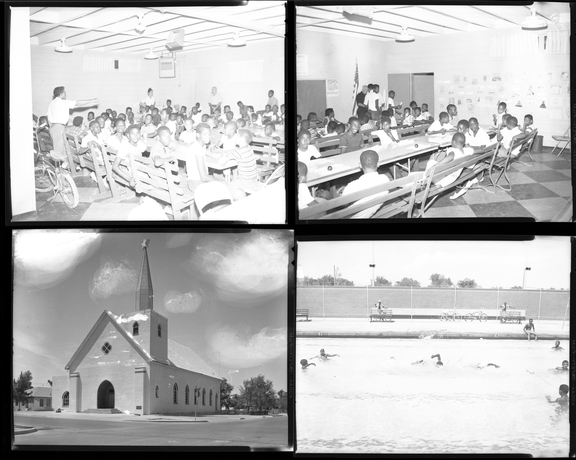 Wright negatives including a church, Golden Western shopping center, portraits, and Merit Drug baseball team, 1964, page 6