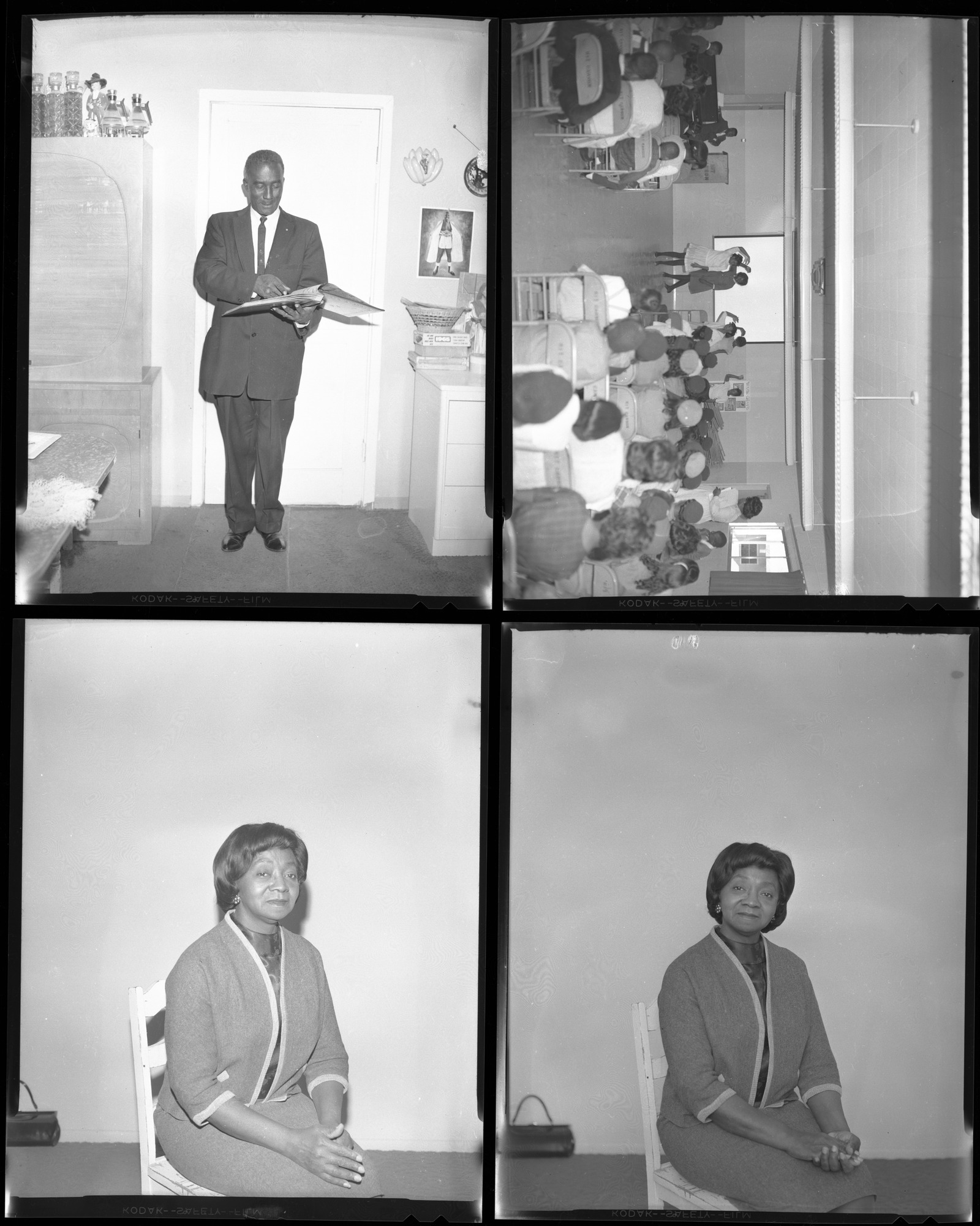 Negatives by Clinton Wright including Negro history play at Zion, Reverend Walker, Miss Viola Walton, Kappas at Nellis, and Madison Dancers at Kit Carson, 1964, page 2
