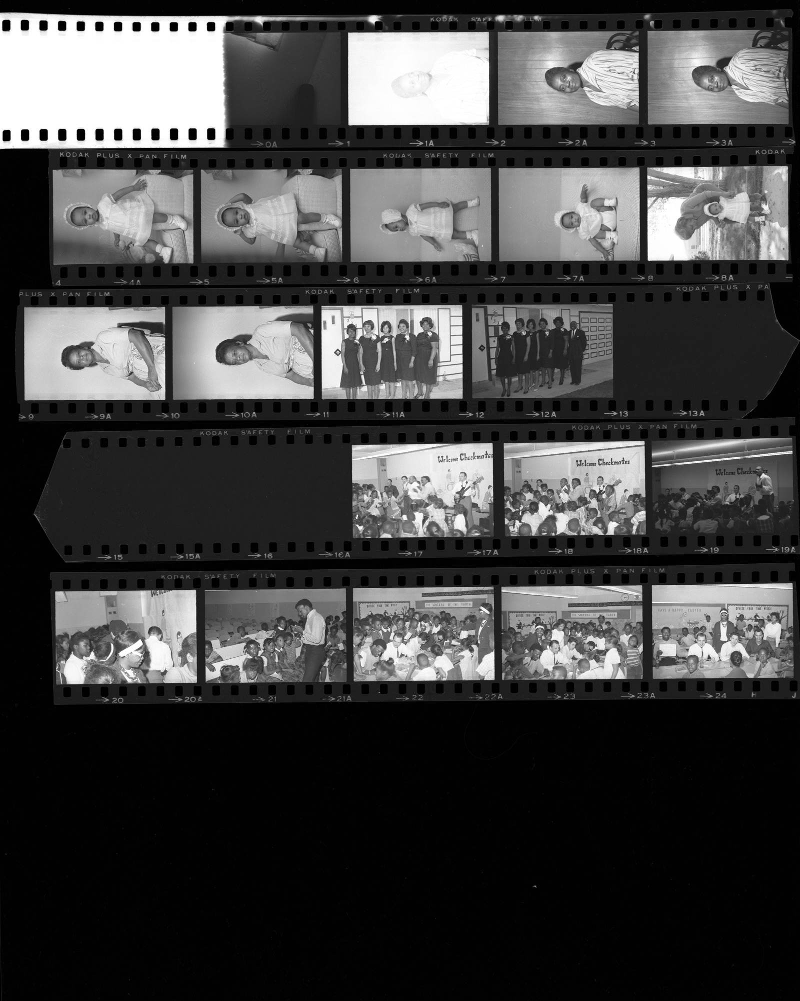 Set of negatives by Clinton Wright including Mrs. Daisy Buffington, Mrs. Burner's grandchild, Mrs. Simmons, A.M. & N. Alumni club, Checkmates at KC, Judo class at Jefferson, 1965, page 1