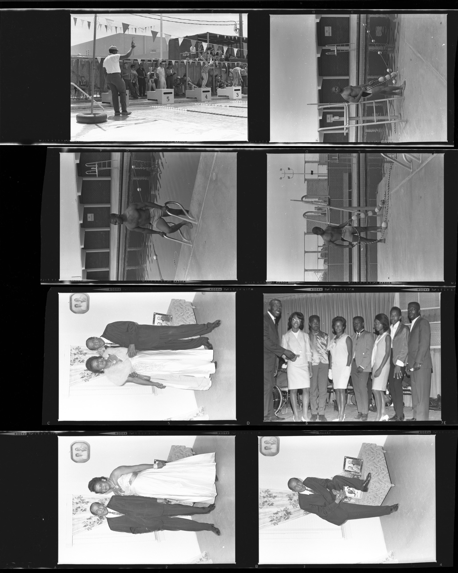 Set of negatives by Clinton Wright including Easter Parade at Rubens, L.T. Mason at Doolittle and Malvern, bunny hop at El Morocco, Mr. and Mrs. Simmons at 308 Jackson, and girls dying eggs at Doolittle, 1965, page 2