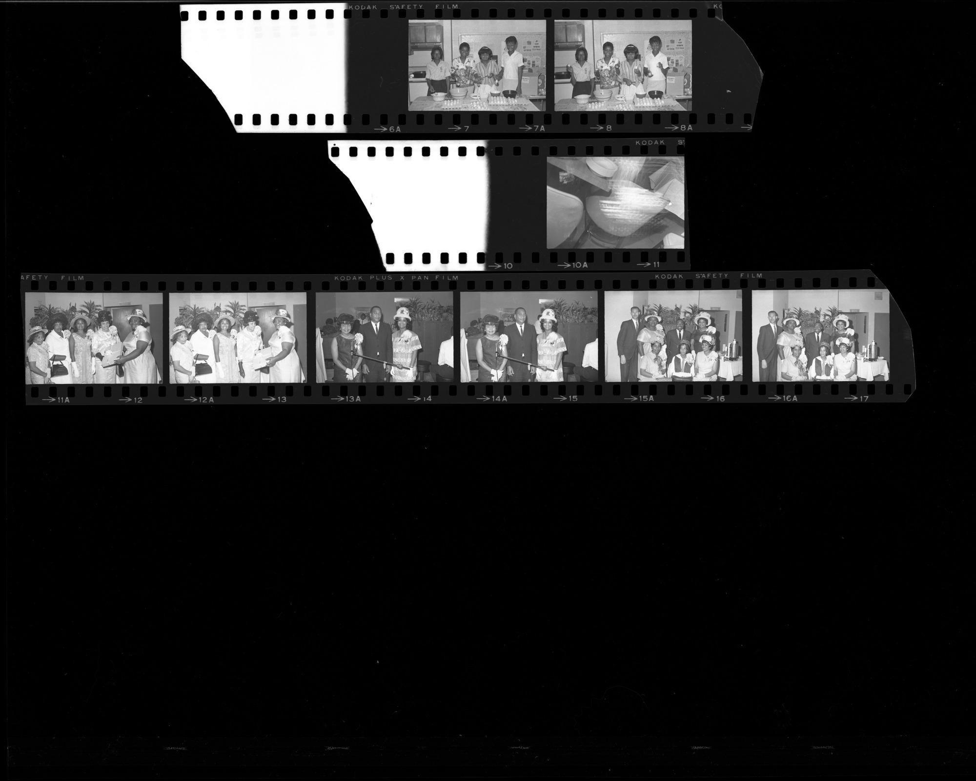 Set of negatives by Clinton Wright including Easter Parade at Rubens, L.T. Mason at Doolittle and Malvern, bunny hop at El Morocco, Mr. and Mrs. Simmons at 308 Jackson, and girls dying eggs at Doolittle, 1965, page 3