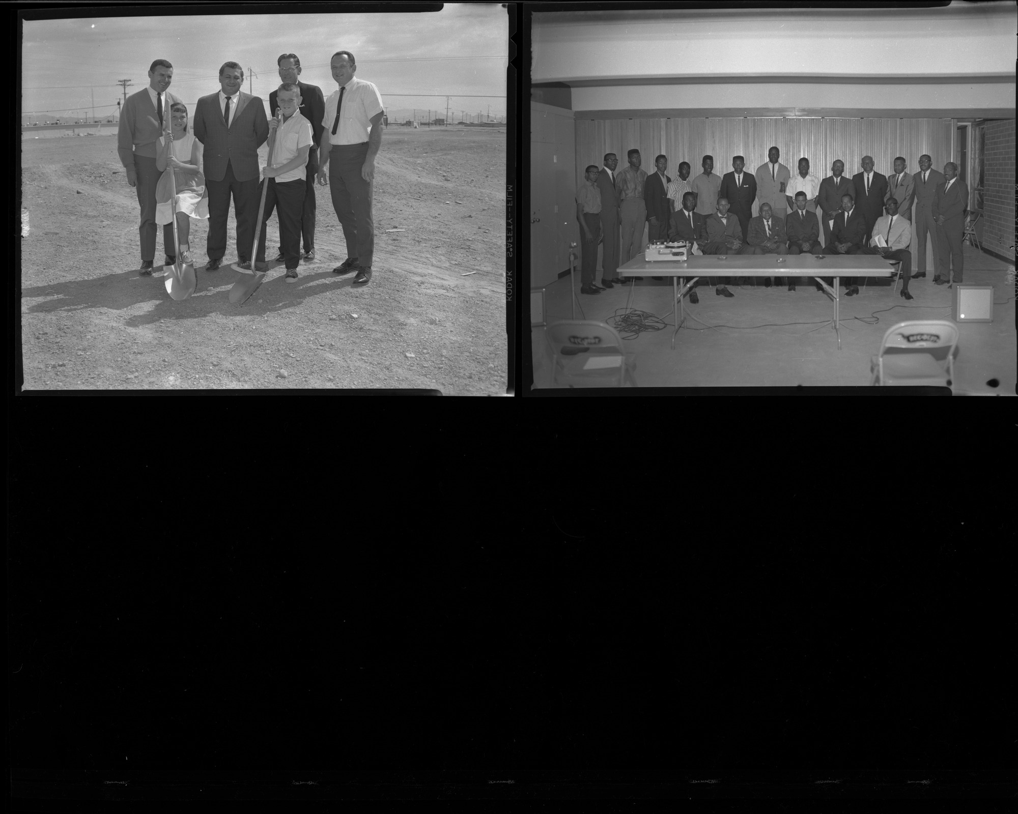 Set of negatives by Clinton Wright including groundbreaking for Teen Center, Zion Missionaries program, Mrs. Gay, Kappas and high school students, drill team, bicycle champion at Kit Carson, Senator Cannon at child care, and adult class, 1965, page 4