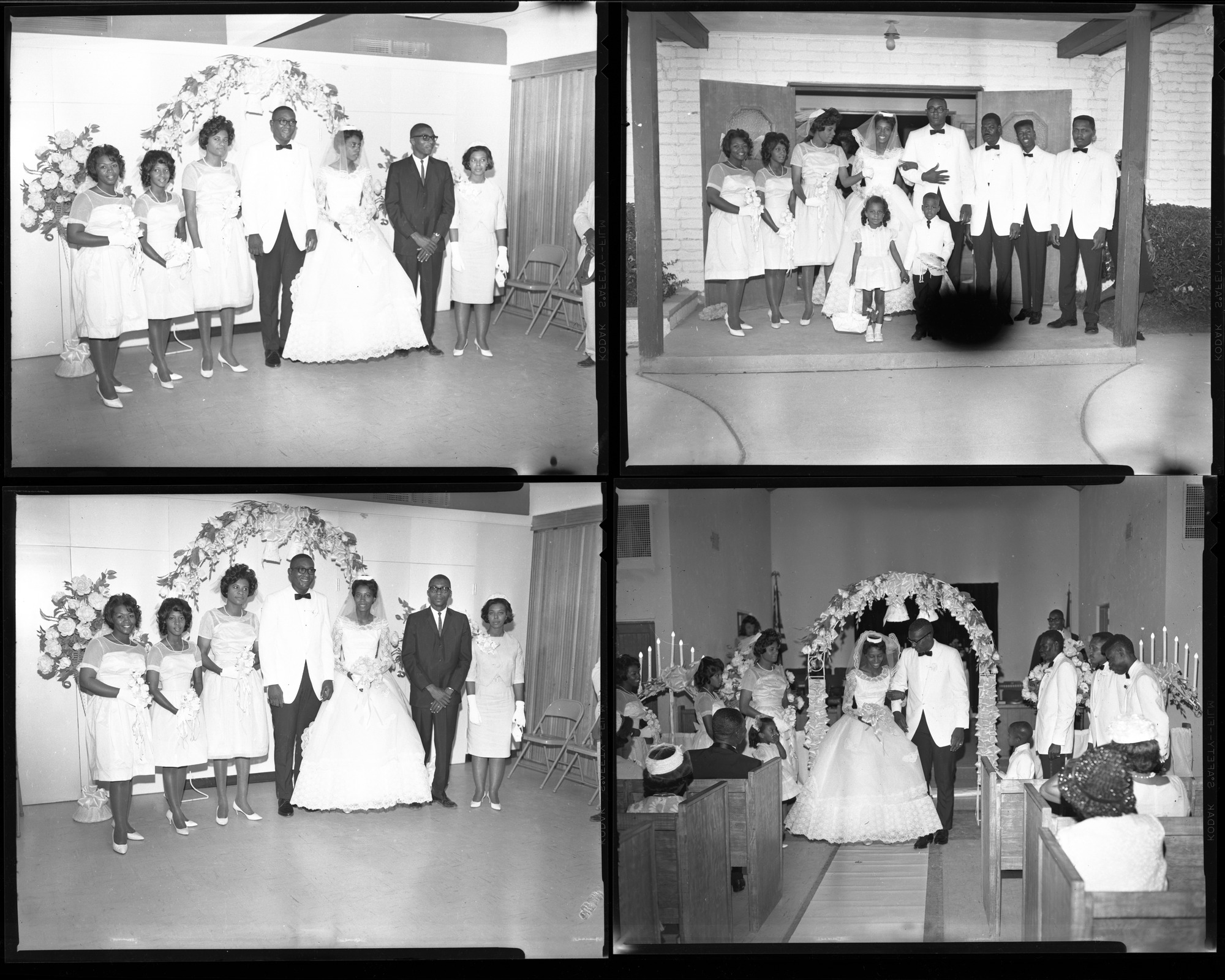 Set of negatives by Clinton Wright including Elizabeth Bennett wedding, Mrs. Irina Moore, Children's program, and Happy Timers, 1965, page 1
