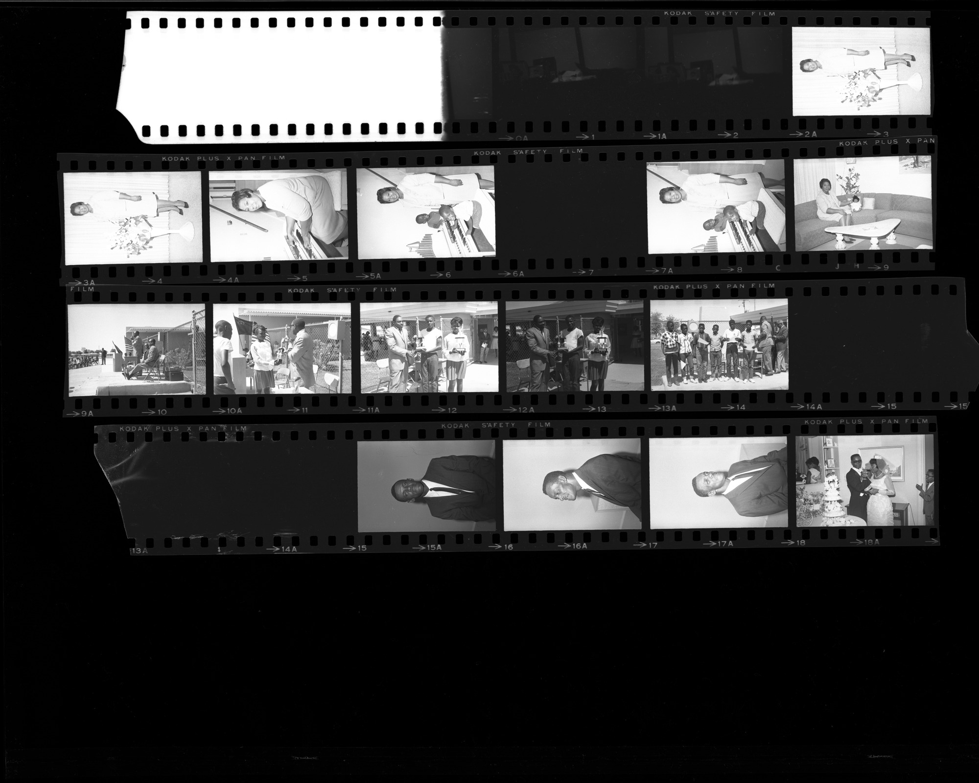 Set of negatives by Clinton Wright including Mrs. McGlothen, Madison Awards Day, Harold Freeman, Rae-Carrie Williams' wedding, and field day at Matt Kelly, 1965, page 1