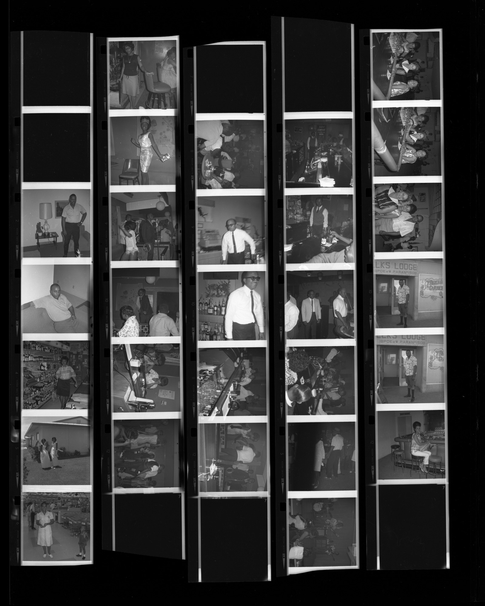 Set of negatives by Clinton Wright including Elks Lodge, bar interiors, and Grant Sawyer's arrival at airport, 1966, page 1