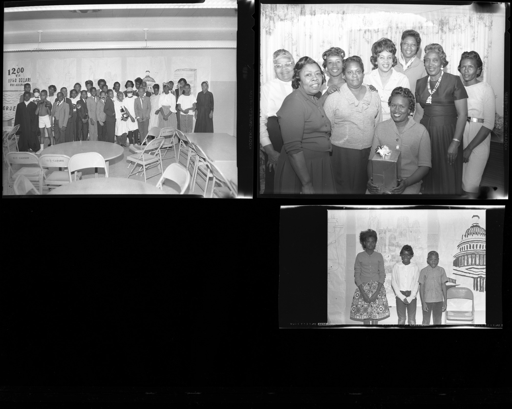 Set of negatives by Clinton Wright including Womens' Progressive club, Negro History Week at Kit Karson, Operation Independence, Samatha Garden and children, Mr. Carter, and Mrs. White at Matt Kelley, 1966, page 2