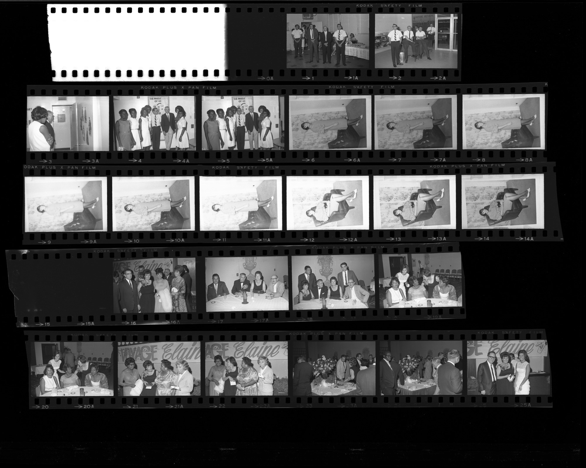 Set of negatives by Clinton Wright including Yolanda McKinney, Governor Sawyer at Centers, Elaine Brookman's party, and sorority women, 1966, page 1