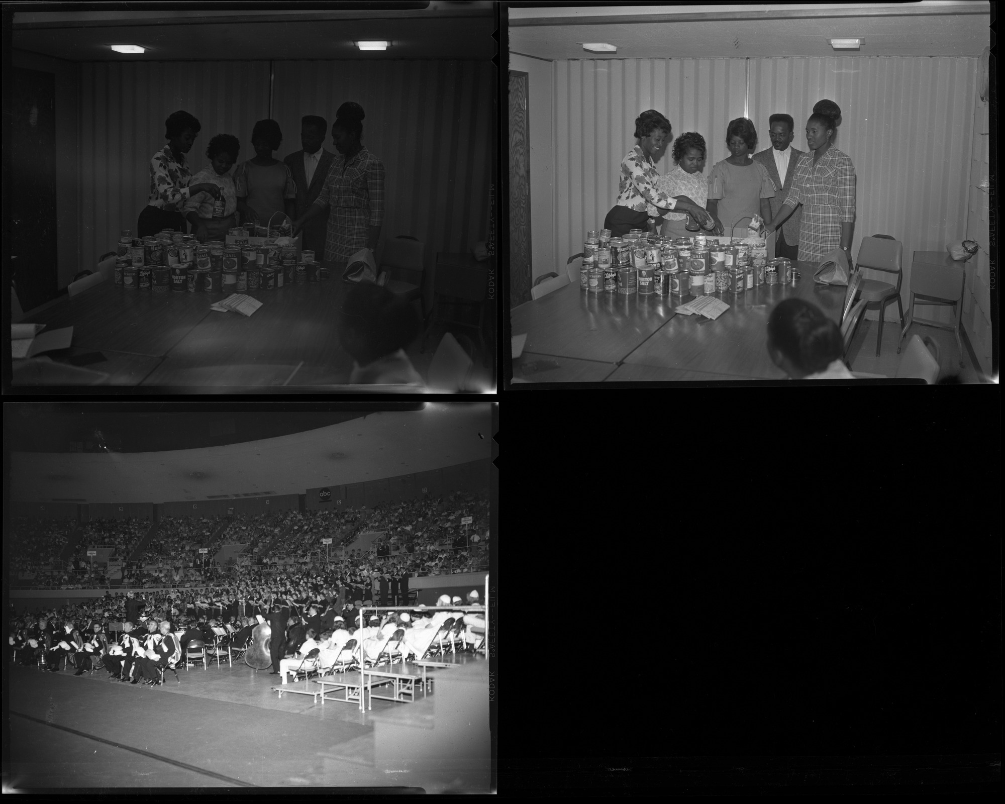 Set of negatives by Clinton Wright including Good Audry Jeane [?] at Convention Center, class at Zion, AM and N Choir, Easter program at Madison, Food Committee at Jo Mackey, and Reverend Kemp in bed at his home, 1966, page 3