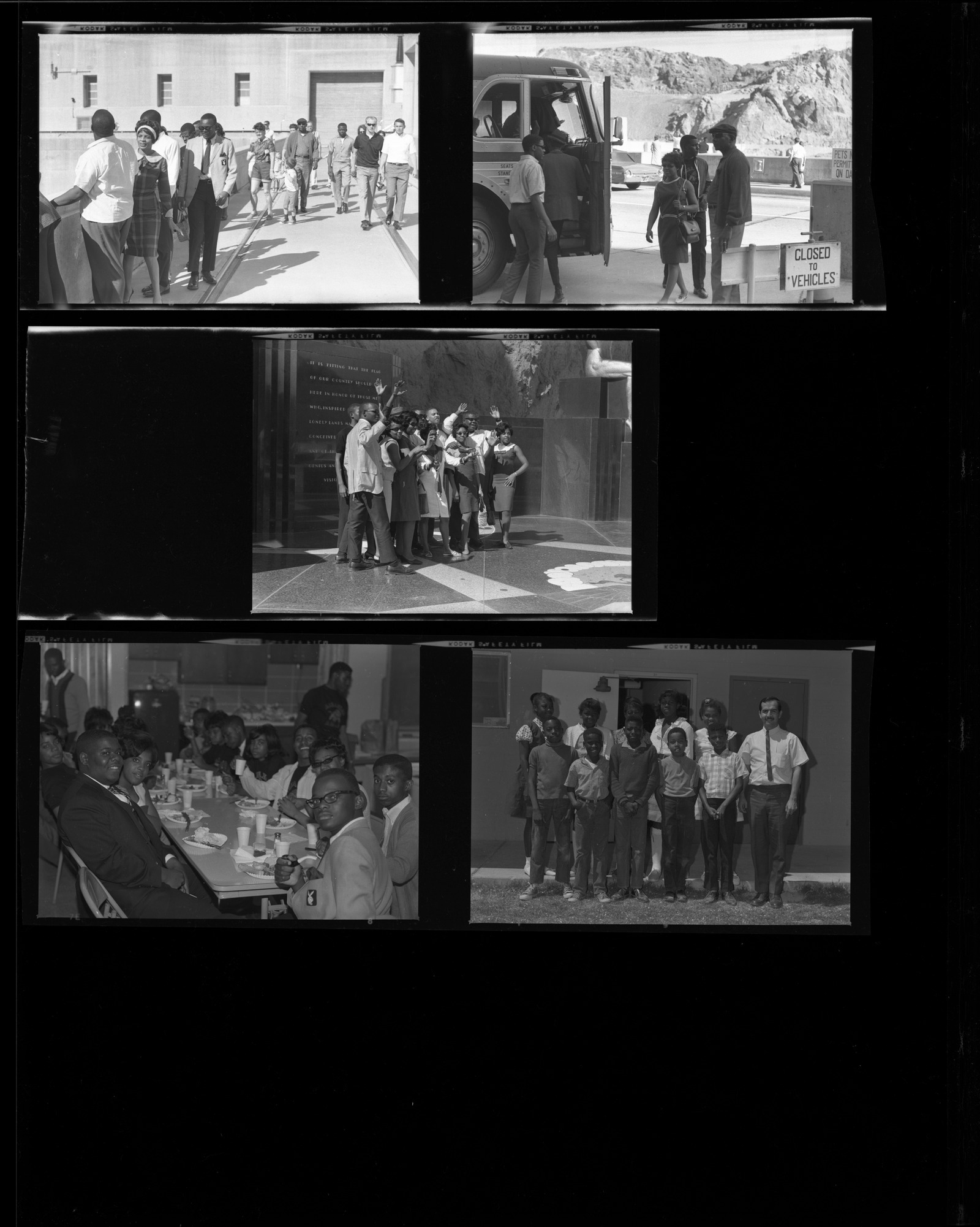 Set of negatives by Clinton Wright including A.M. & N. college choir visit and concert, and Kit Carson field trip, 1966, page 1