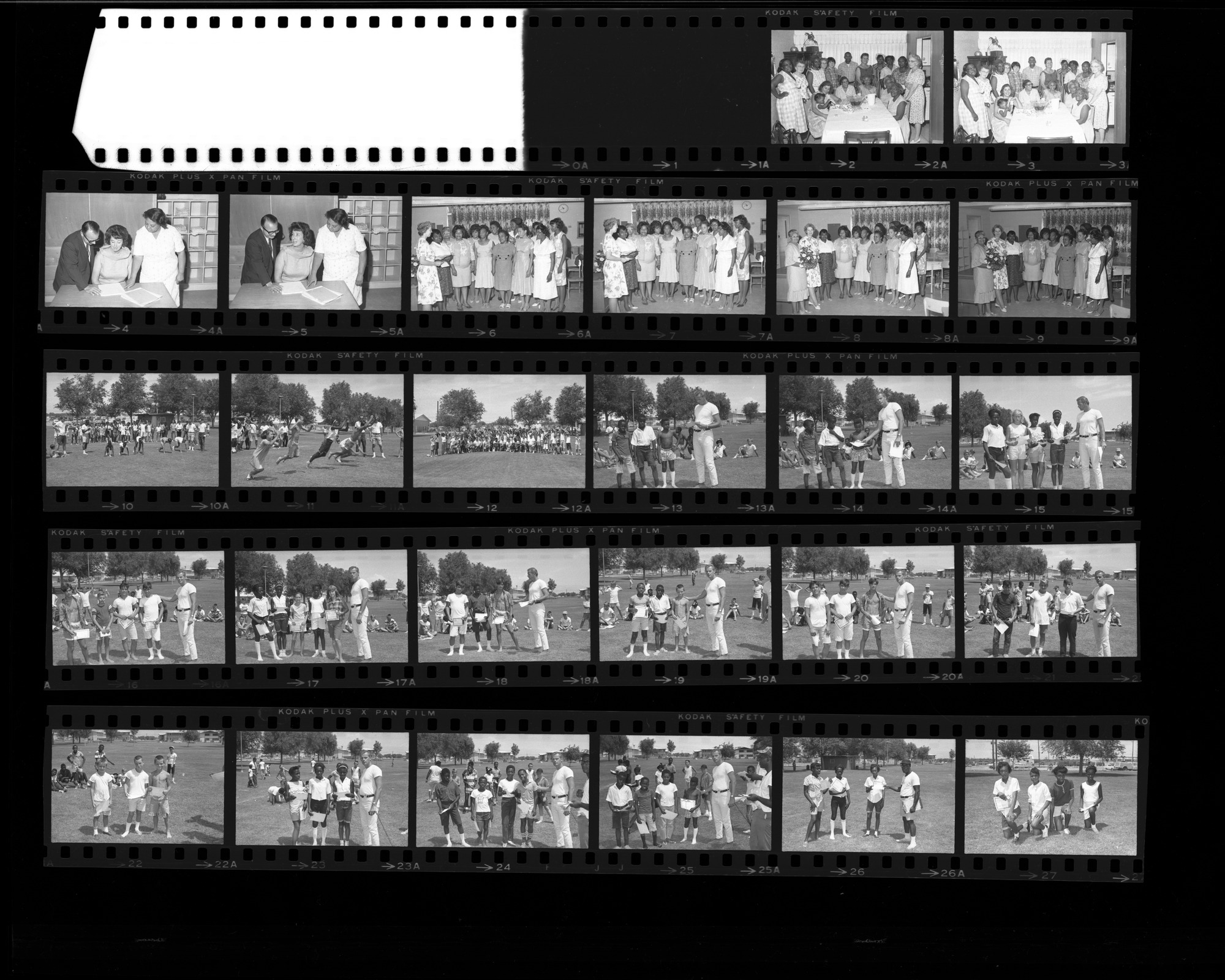 Set of negatives by Clinton Wright including a Pabst advertisement at Frendly's, City Junior Sports Day 1966, Variety Clubs, Lam Cheon, Title Five Graduation Homemakers, 1966, page 1