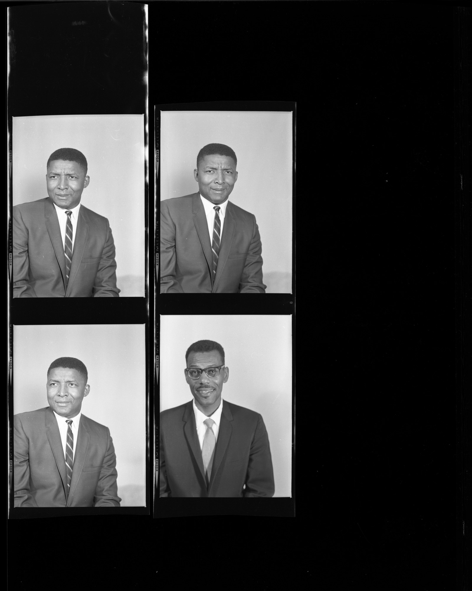 Set of negatives by Clinton Wright including Joe Neal, Reverend Goulston, dinner for New Vista workers at Jefferson, the Second Baptist's new addition, Alice Singleton's birthday party, and Demonstration Headquarters for N.L.V., 1966, page 3