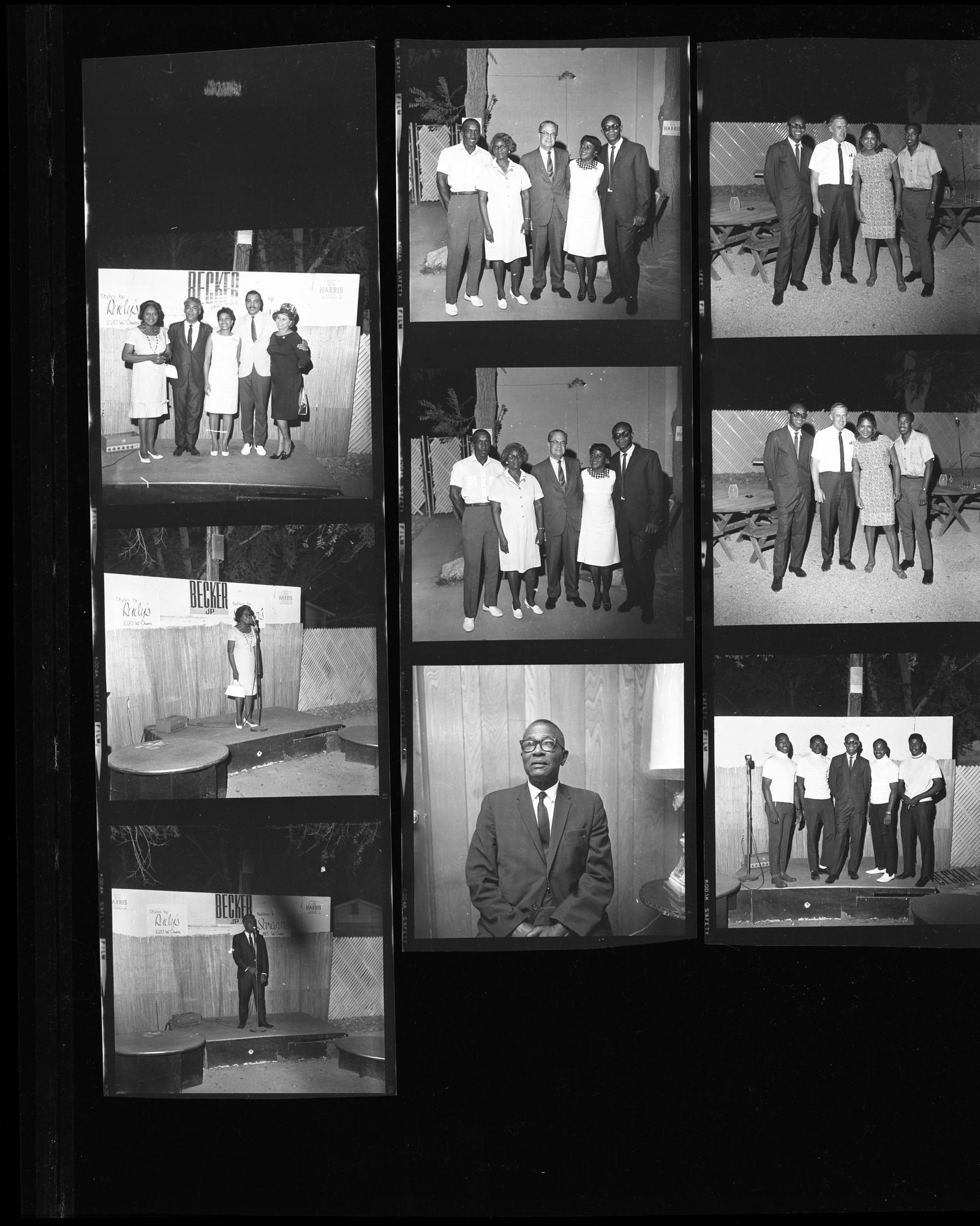 Set of negatives by Clinton Wright including Missionary Cooper at New Jerusalem, Flora Dongan's opening campaign, Dukes & Duchesses award program at Sugar Hill, and Reverend J.L. Simmons, Mrs. J.L. Simmons and their daughter, 1968, page 3