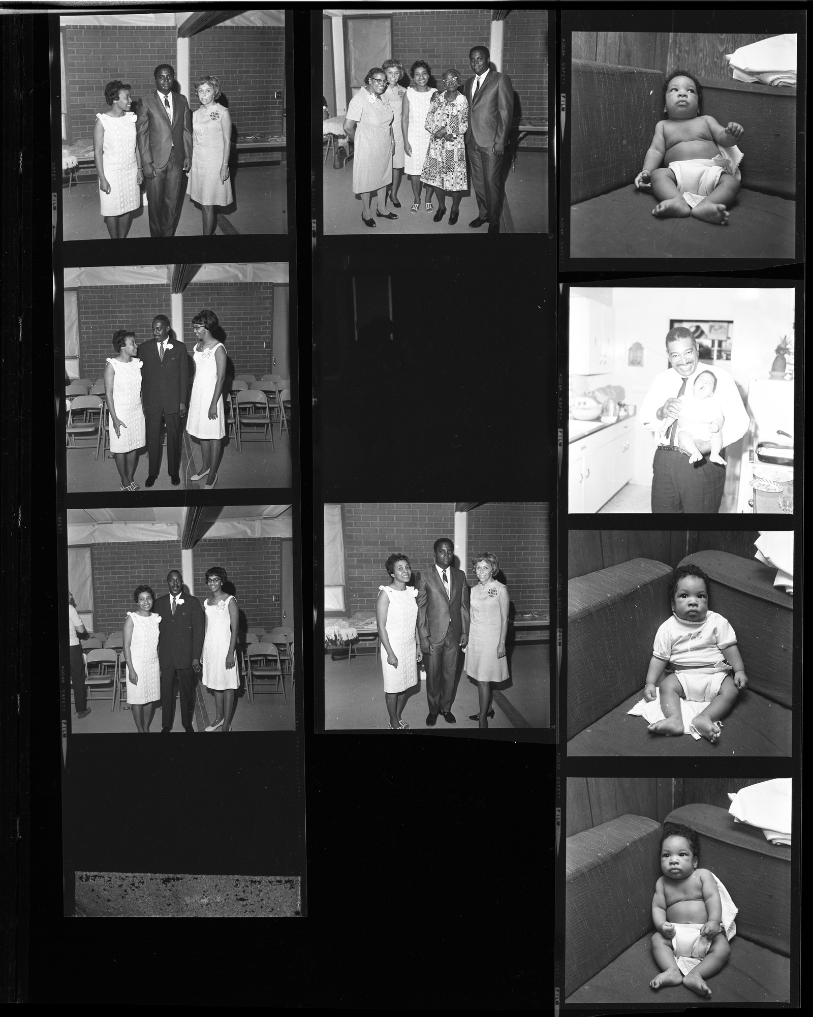 Set of negatives by Clinton Wright including A.T. McCoy's baby, barbeque for Helen Anderson campaign, and Variety Club party at Doolittle, 1968