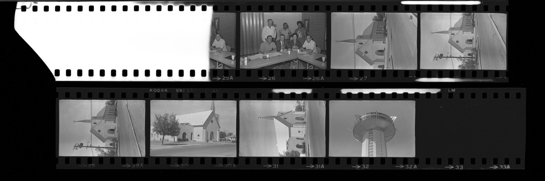 Set of negatives by Clinton Wright including meeting at Doolittle, Upperoom Church, Landmark, Voice staff, Henry Miller's party at Sugar Hill, and Bishop and Sister Webb, 1969, page 2
