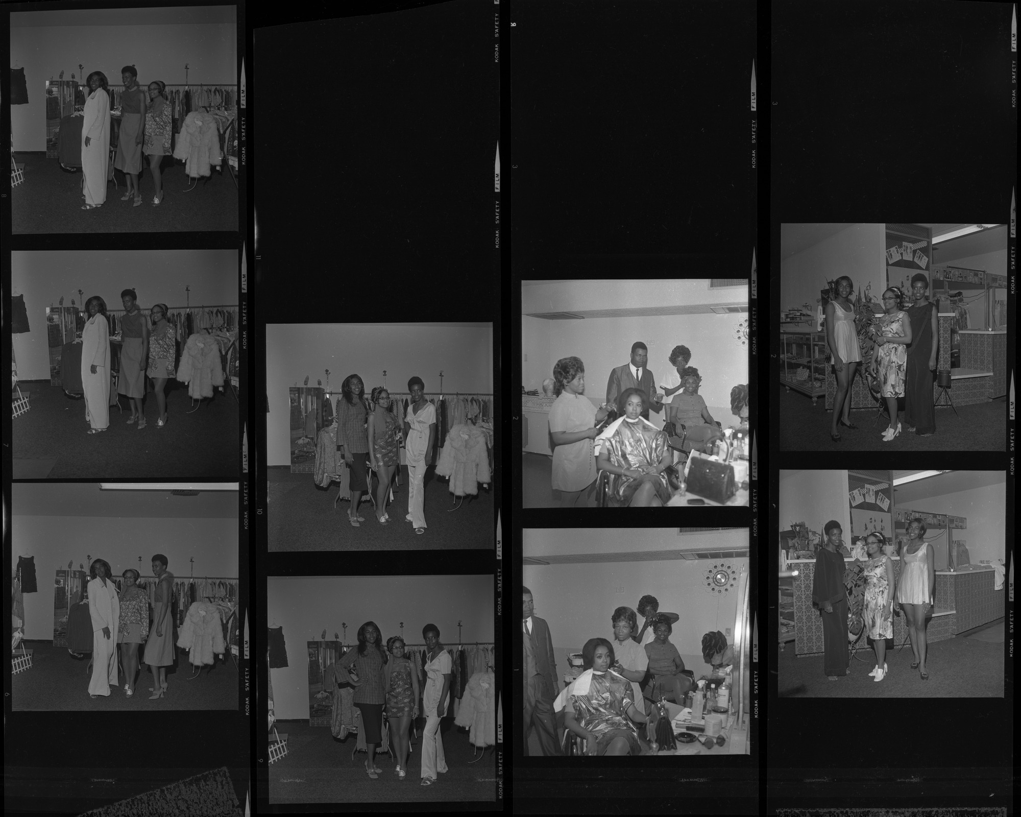 Set of negatives by Clinton Wright including Moulin Rouge Beauty Salon, Sarann's Dress Shop, Sister Andrew Jackson, copy negative for Brother Johnson, and boxing team at Doolittle, 1970, page 2