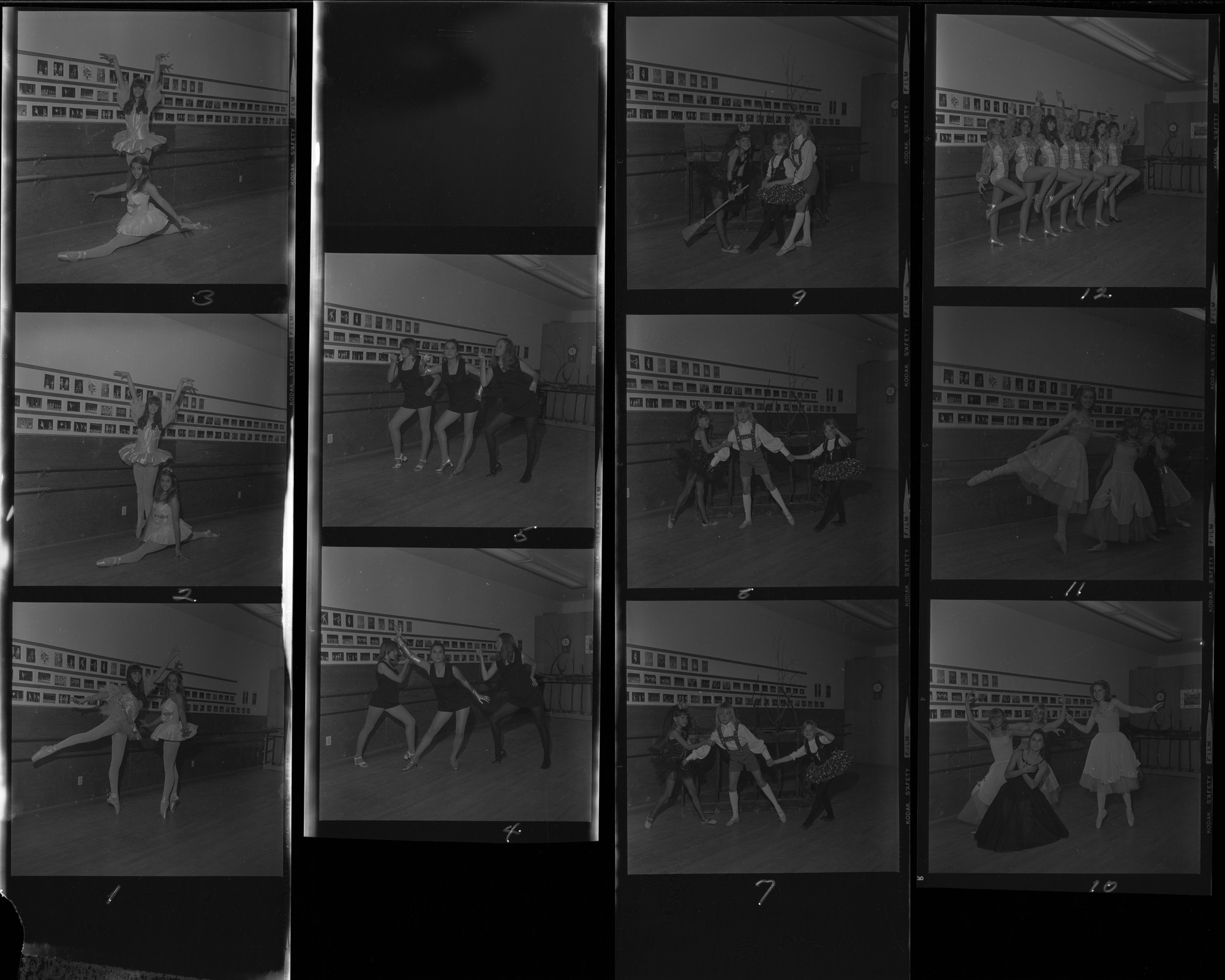 Set of negatives by Clinton Wright including Mr. & Mrs. Goynes, Mrs. Goynes at Madison, Kit Carson Award program (drill team), Jay Elliott, and Dorothy Frankivich at Dance School, 1970, page 1