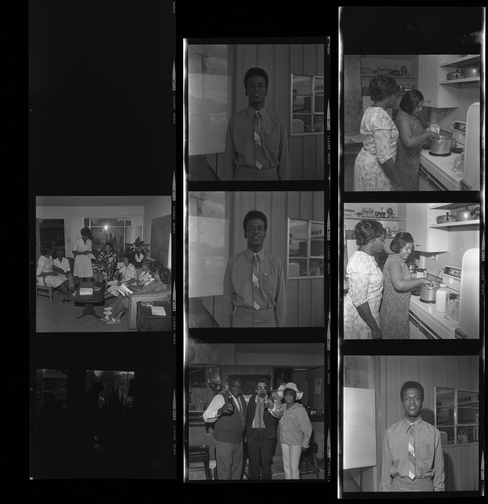 Set of negatives by Clinton Wright including El Rio Club, Wolfman Jack, salesman at Ford, and Home Extension Program, 1970, page 1
