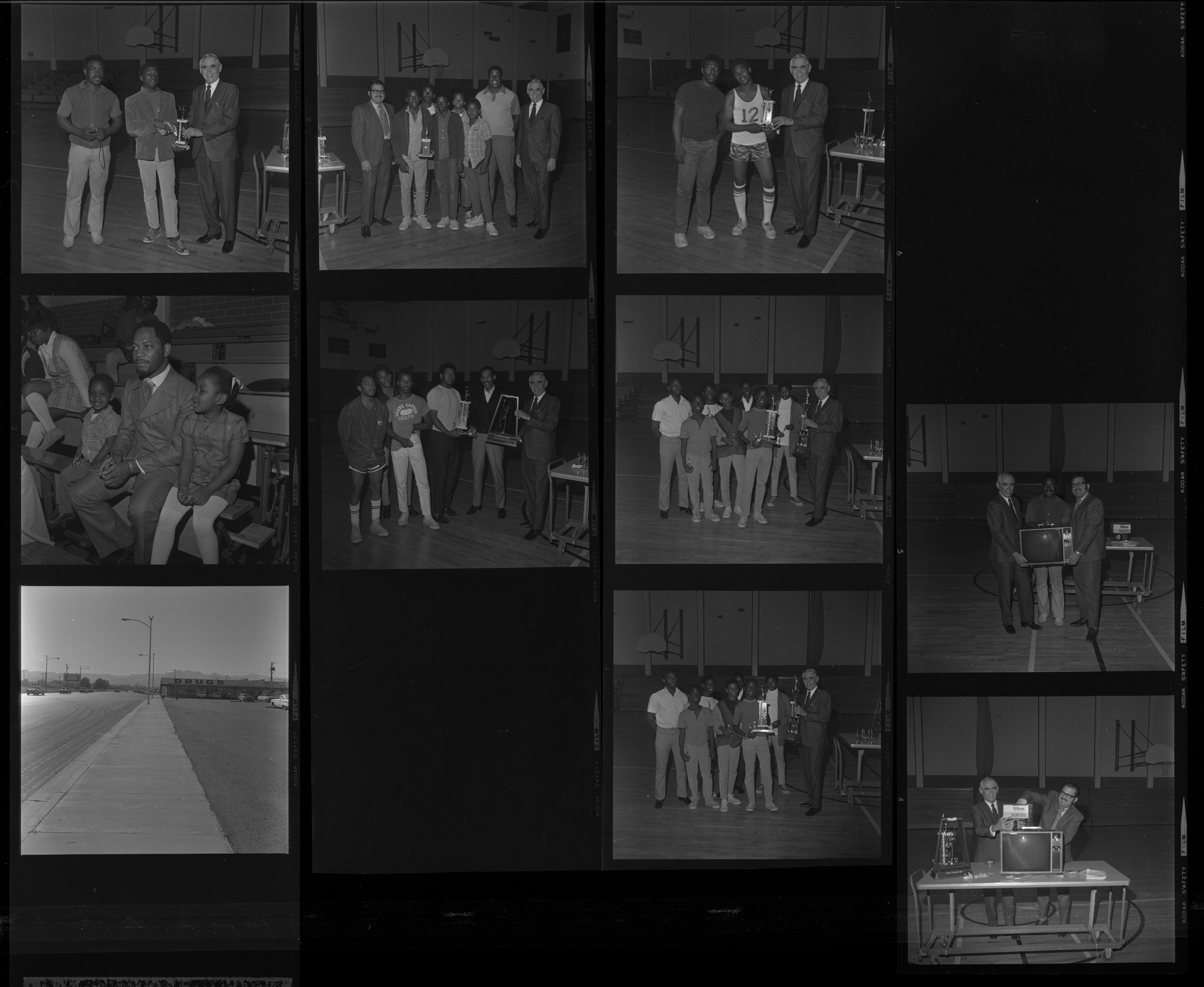 Set of negatives by Clinton Wright including benefit at Colony Club for Cecilia Nelson, basketball champs at Doolittle, and basketball tournament at Doolittle, 1970, page 1