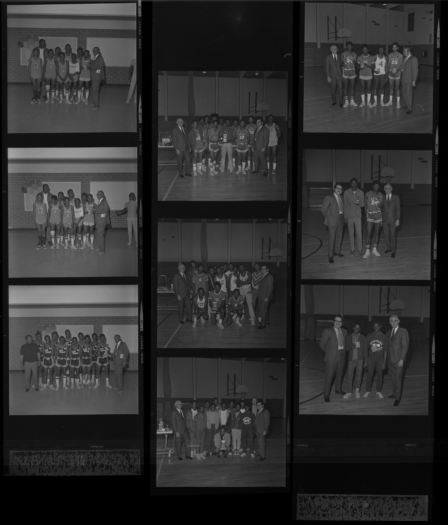 Set of negatives by Clinton Wright including benefit at Colony Club for Cecilia Nelson, basketball champs at Doolittle, and basketball tournament at Doolittle, 1970, page 2