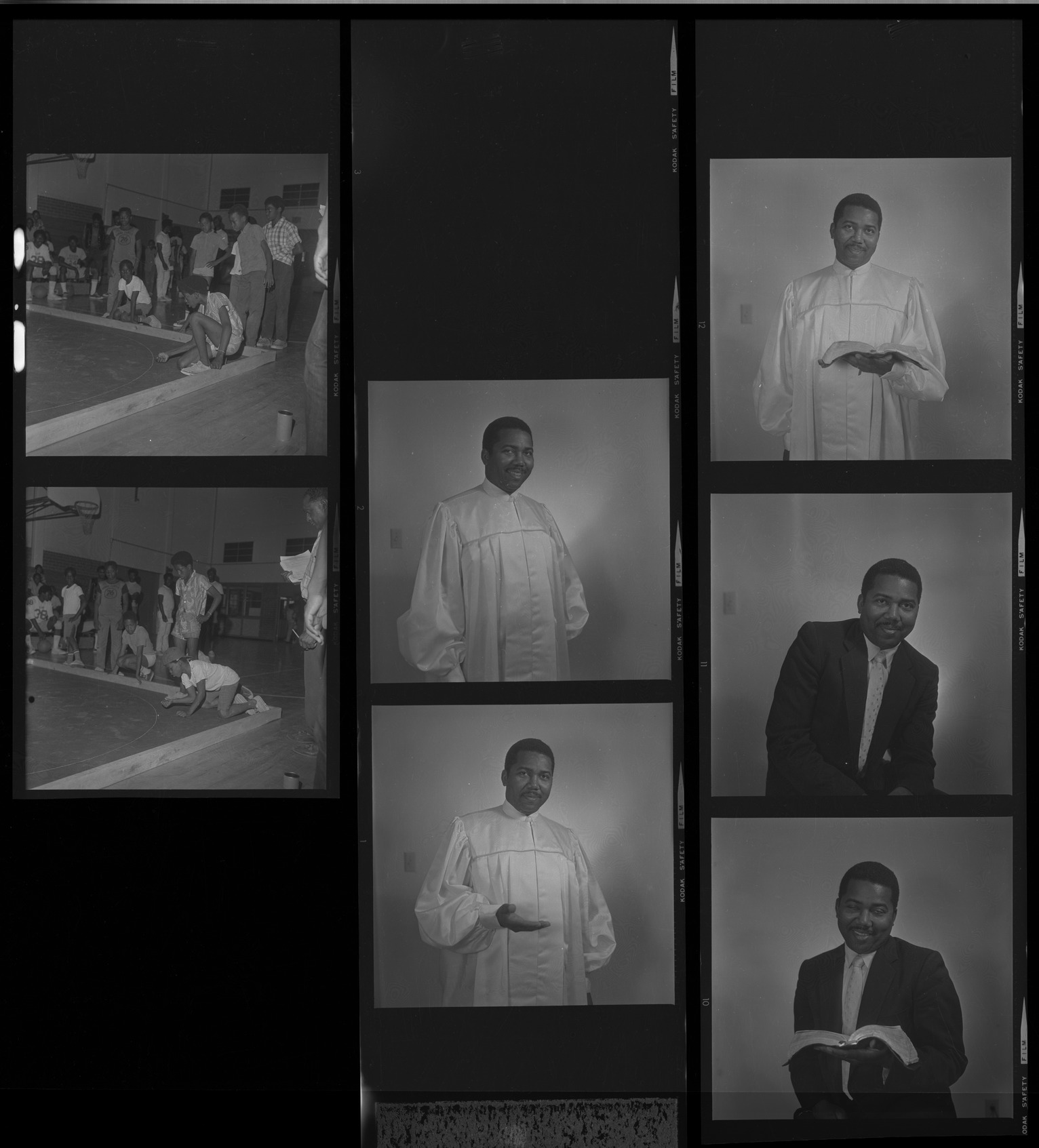 Set of negatives by Clinton Wright including Second Baptist Prayer Band, Elder H. Dorsey, Tony Cox receives award from Mabel Hoggard, marble tournament at Doolittle, and Kappa's golf tournament, 1970, page 2