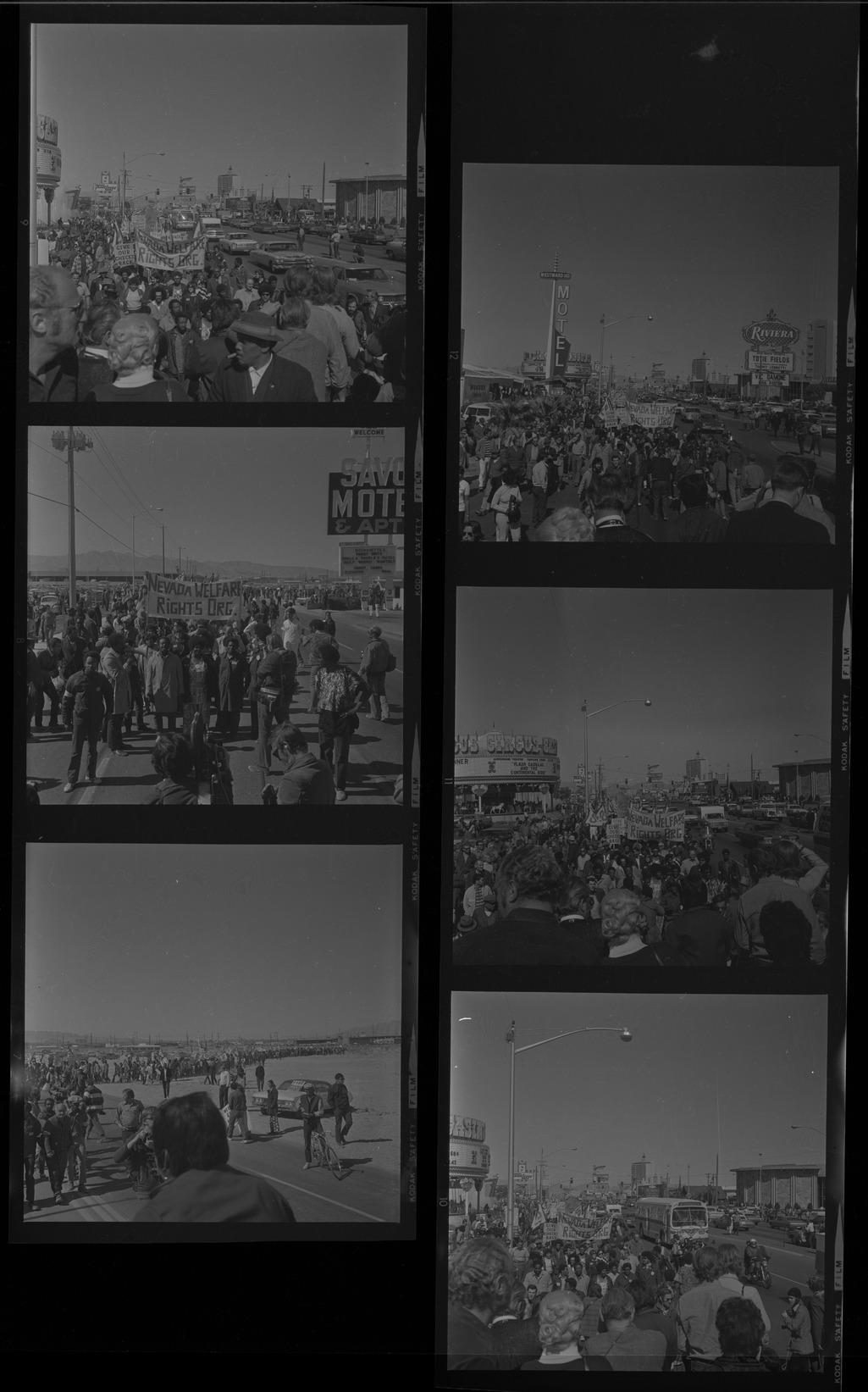 Set of negatives by Clinton Wright including Basketball tournament girls at Doolittle, Bonanza School Pet Show, boxing team at Doolittle, and Welfare Rights march on Strip, 1971, page 3
