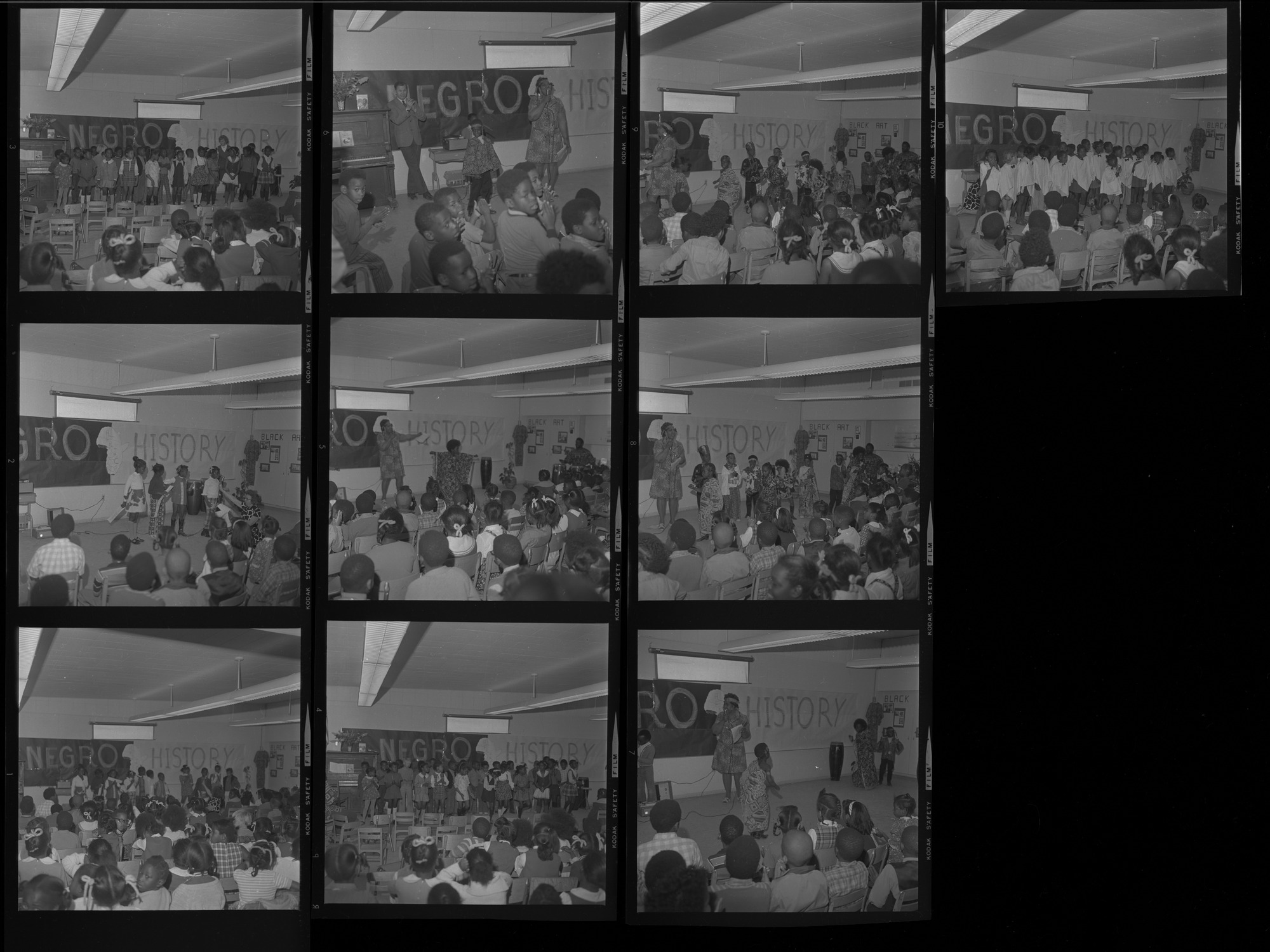 Set of negatives by Clinton Wright including NAACP Voter Registration at Gilbert, and Negro History Program at Kit Carson, 1971, page 1